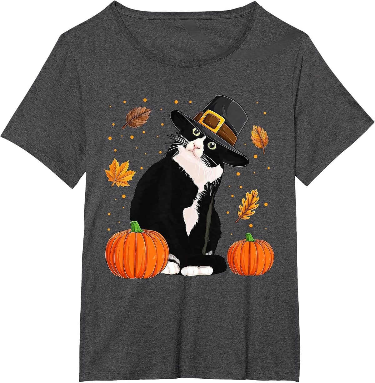 Pilgrim Turkey Cat Shirts, Men Women Thanksgiving Cat Lovers T-Shirt - Dark Heather Grey