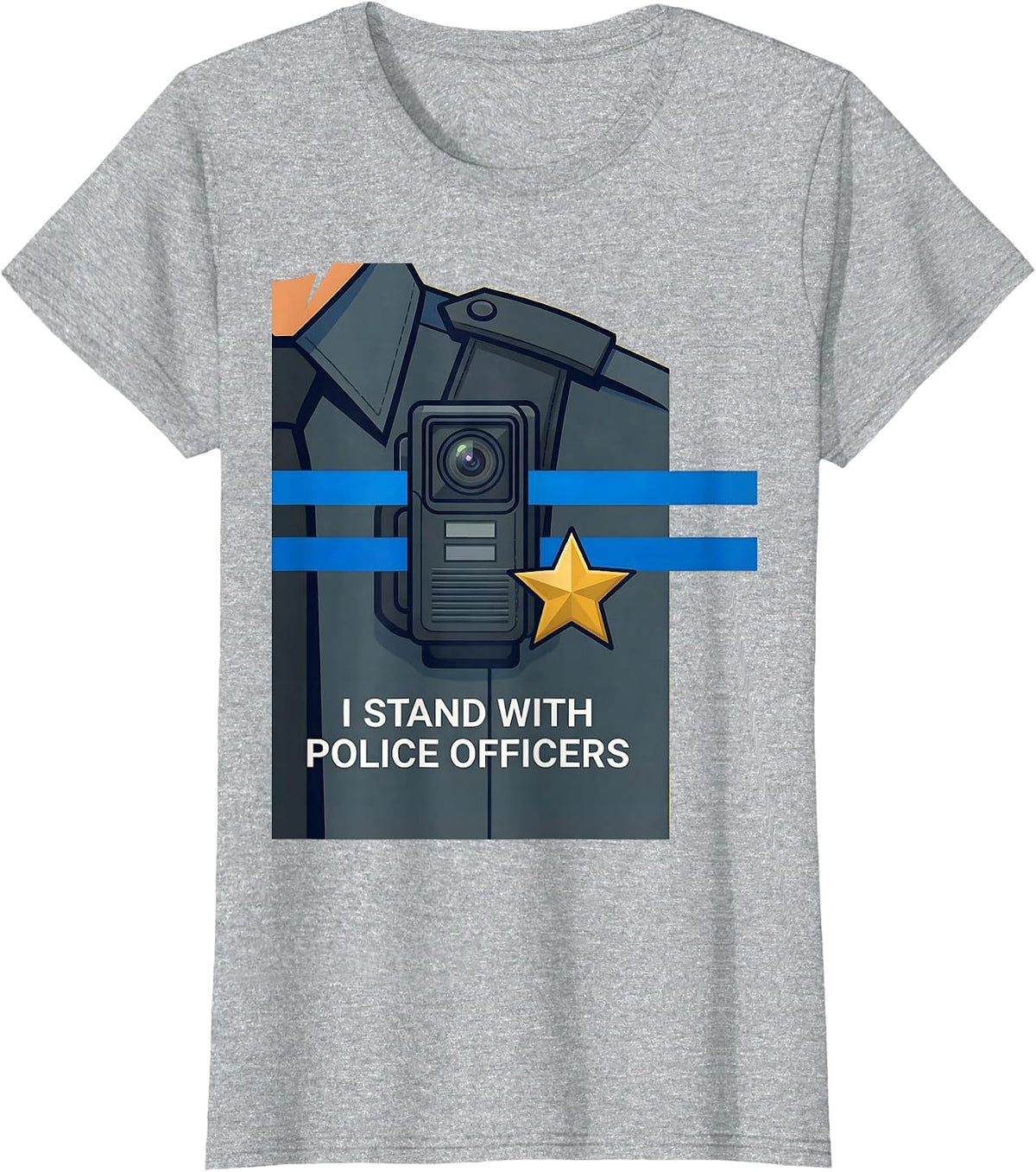 I Stand With Police Officers Thin Blue Line Police Support T-Shirt - Heather Grey