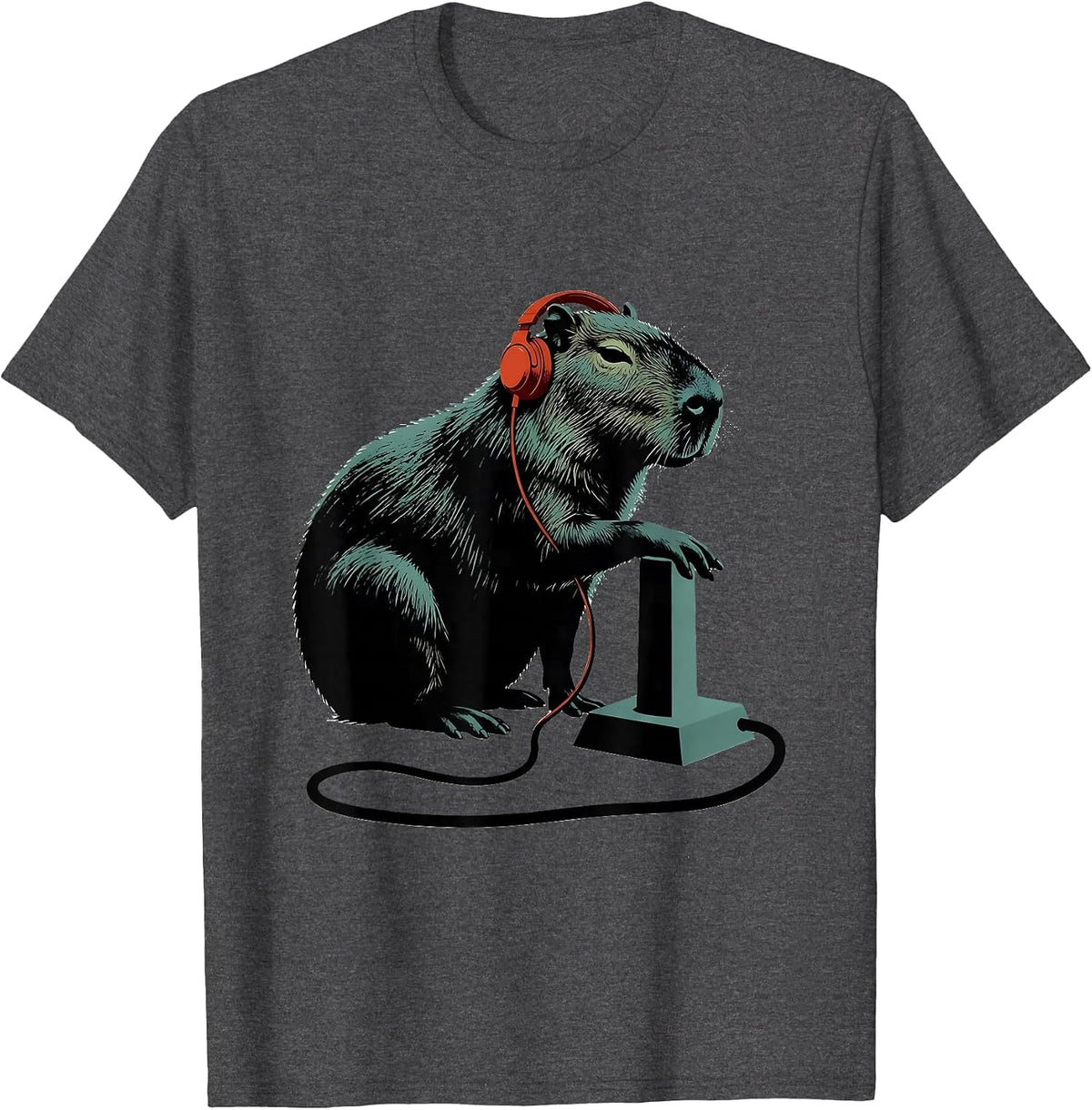 Men's Capybara Gamer Meme Humor Retro Funny T-Shirt - Dark Heather Grey