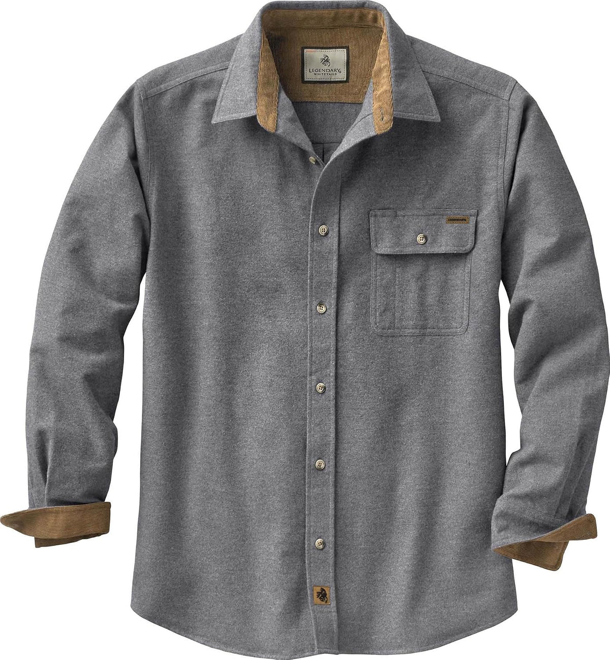 Legendary Whitetails Mens Flannel Long Sleeve Button Down 100% Cotton Shirt - Charcoal Heather