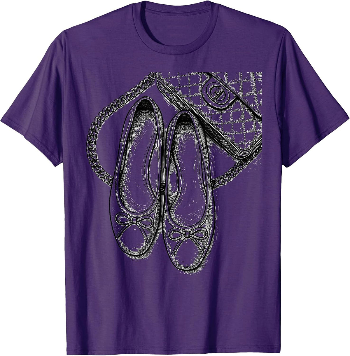 Ballet Flat Fashion Chic Overhead Style Illustration T-Shirt - Purple