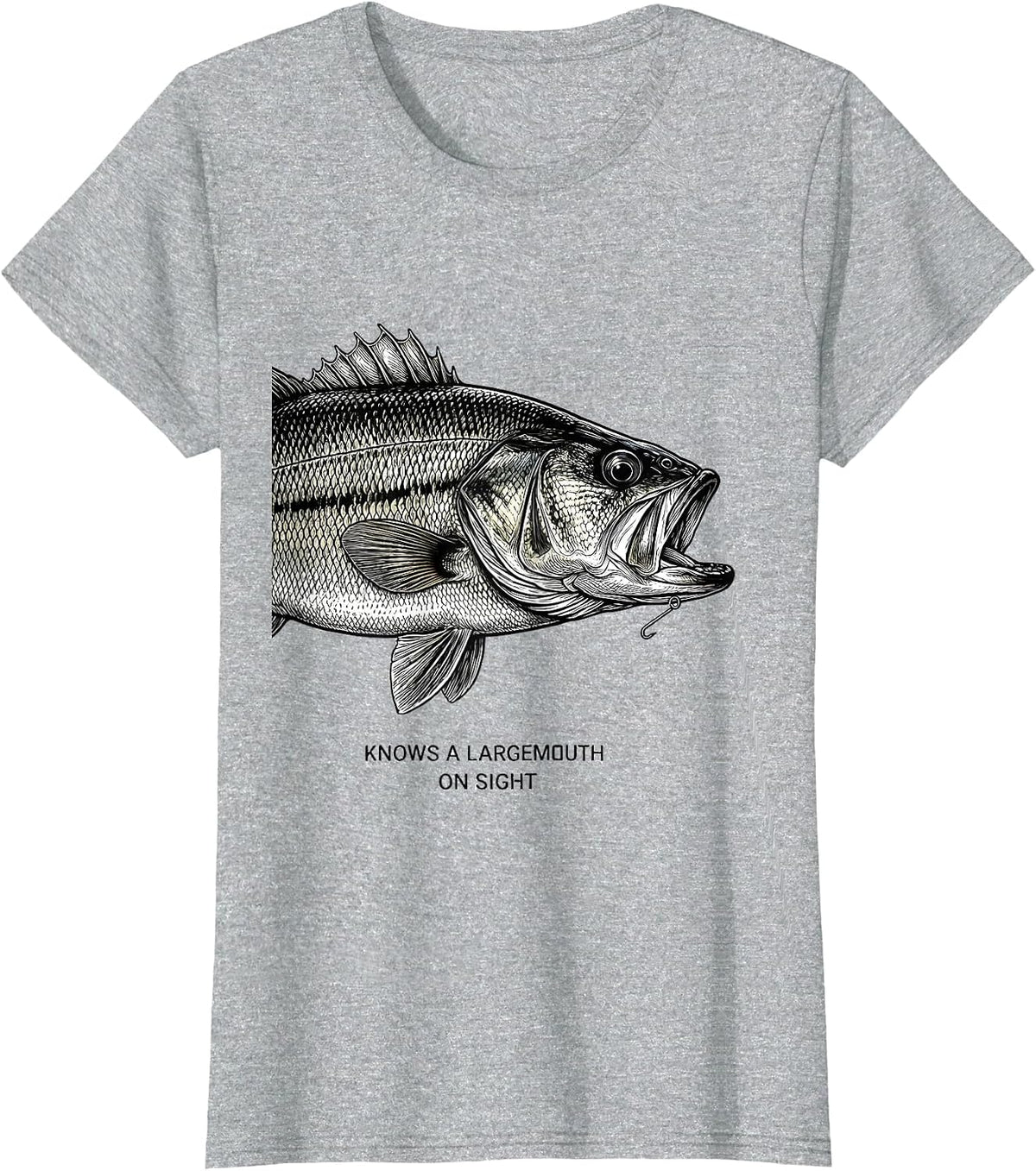 Women's Knows A Largemouth On Sight Funny Bass Fishing Dad Gift T-Shirt - Heather Grey