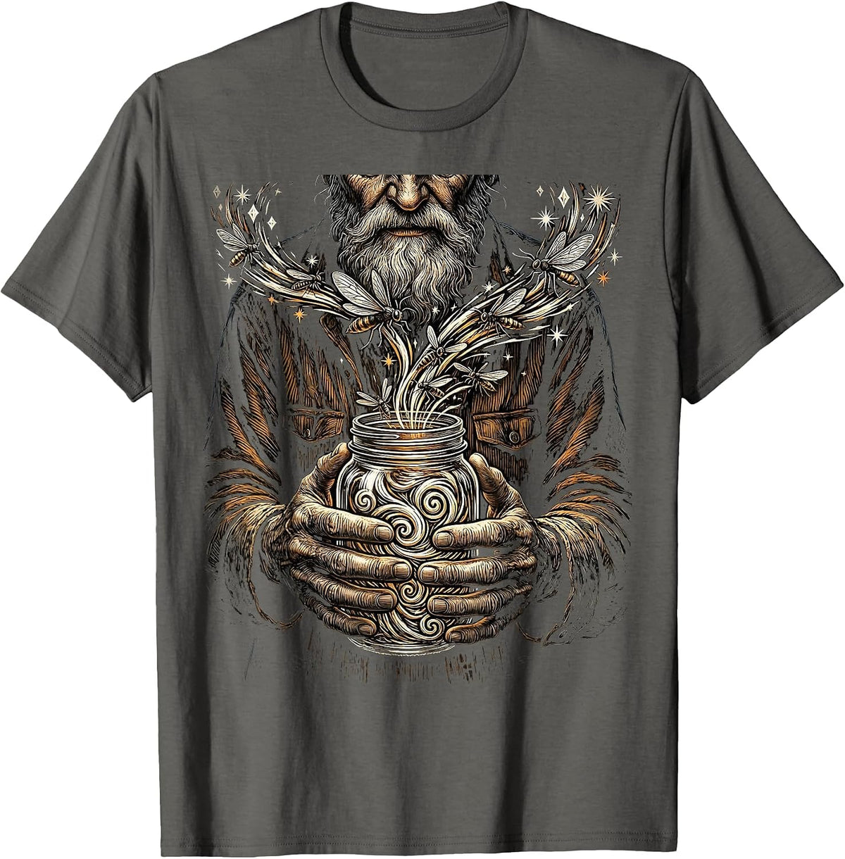 Grandpa Releasing Fireflies From Mason Jar T-Shirt - Asphalt Grey