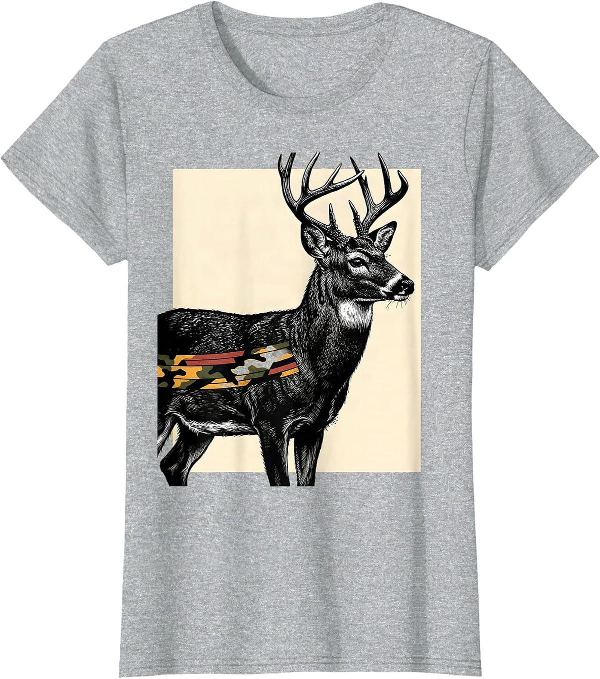 Alert Whitetail Buck Scratchboard Hunting Dad Gift T-Shirt - Heather Grey