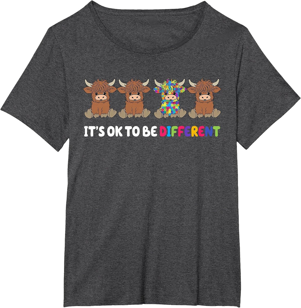 Groovy It's Ok to Be Different Cow Autism Awareness Month T-Shirt - Dark Heather Grey
