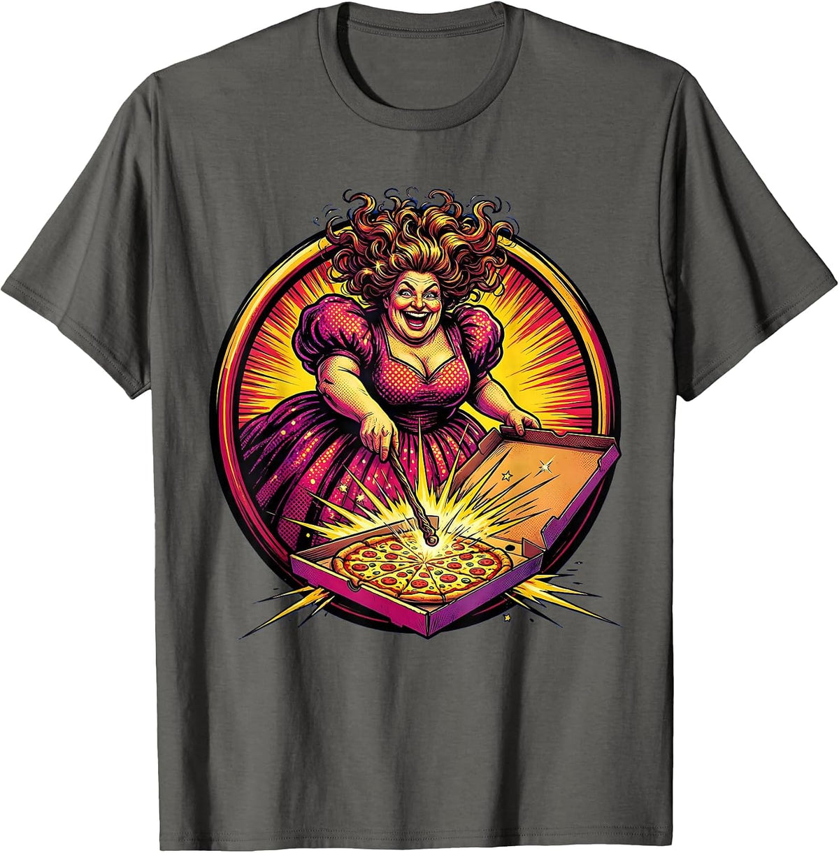 Fairy Godmother Pizza Spell Funny Graphic Tee T-Shirt - Asphalt Grey