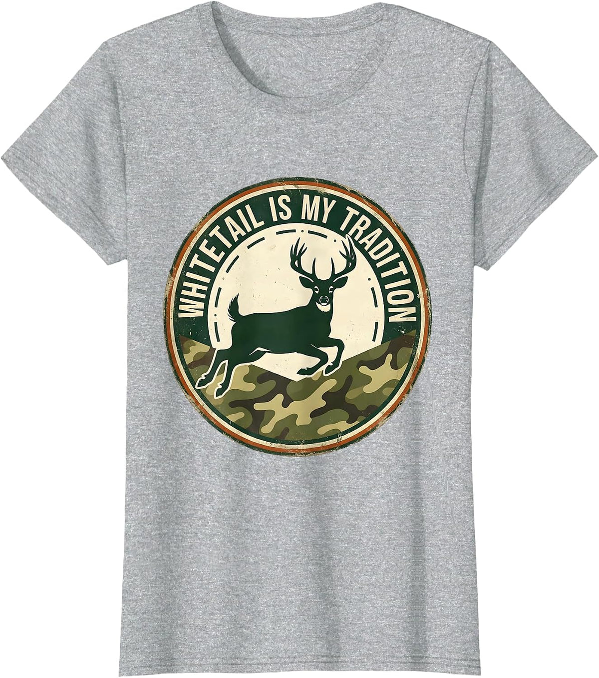 Whitetail Is My Tradition Vintage Camo Deer Hunting Dad T-Shirt - Heather Grey