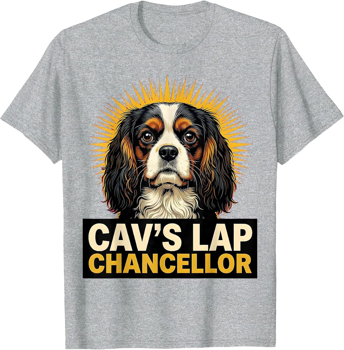 Men's Cav's Lap Chancellor Pop Art Cavalier King Charles Spaniel T-Shirt - Heather Grey
