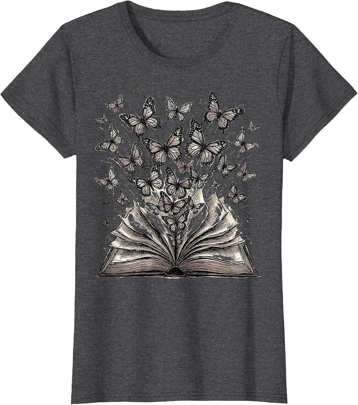 Women's English Teacher Open Dictionary Butterfly Graphic T-Shirt - Dark Heather Grey
