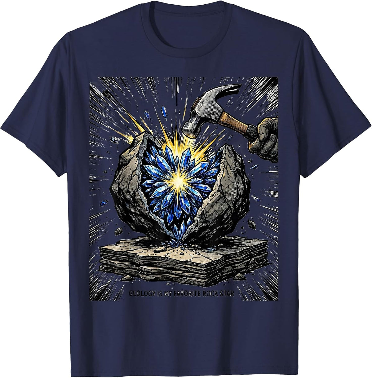 Geology Is My Favorite Rock Star Comic Book STEM Teacher T-Shirt - Navy Blue