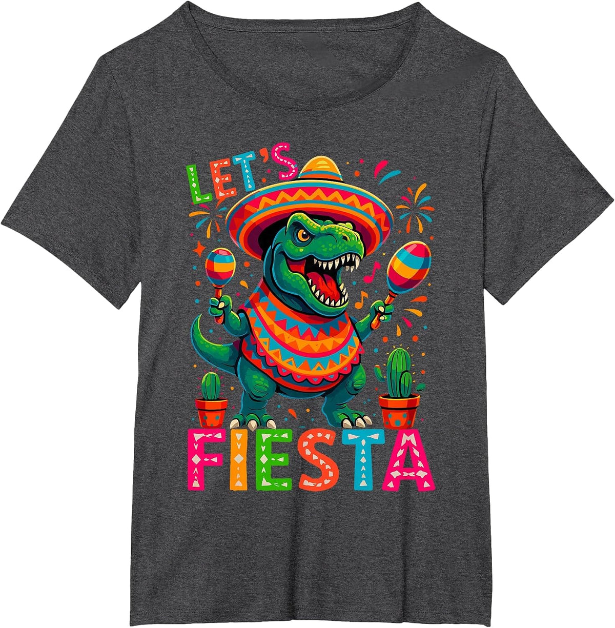Let's Celebrate Fiesta Mexican Trex Dino Cinco De Mayo T-Shirt - Dark Heather Grey