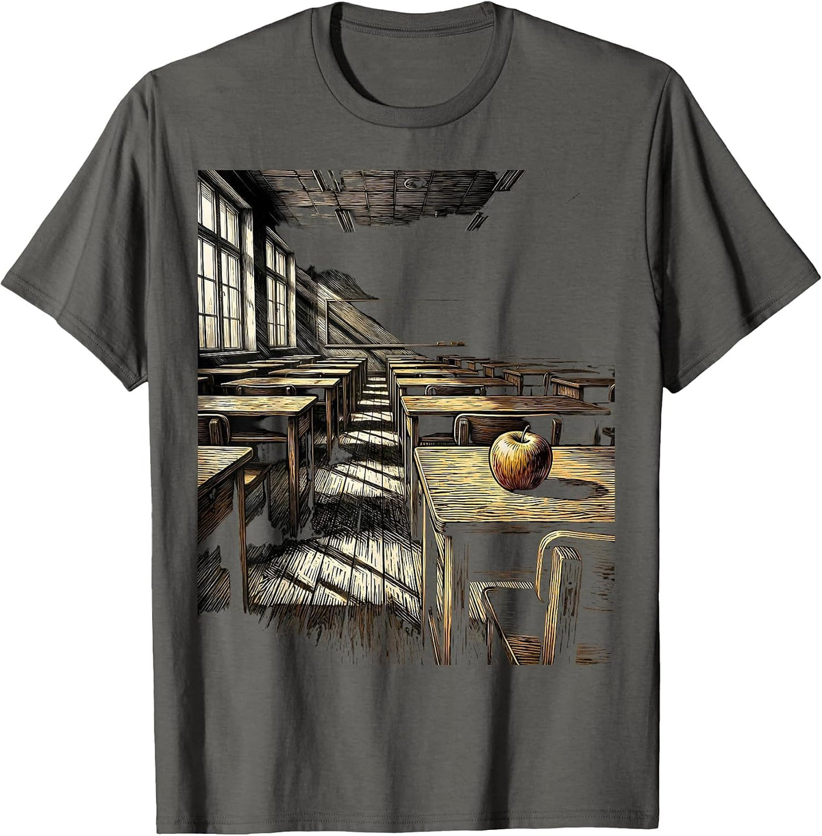 Men's Empty Classroom Golden Hour Teacher Design T-Shirt - Asphalt Grey