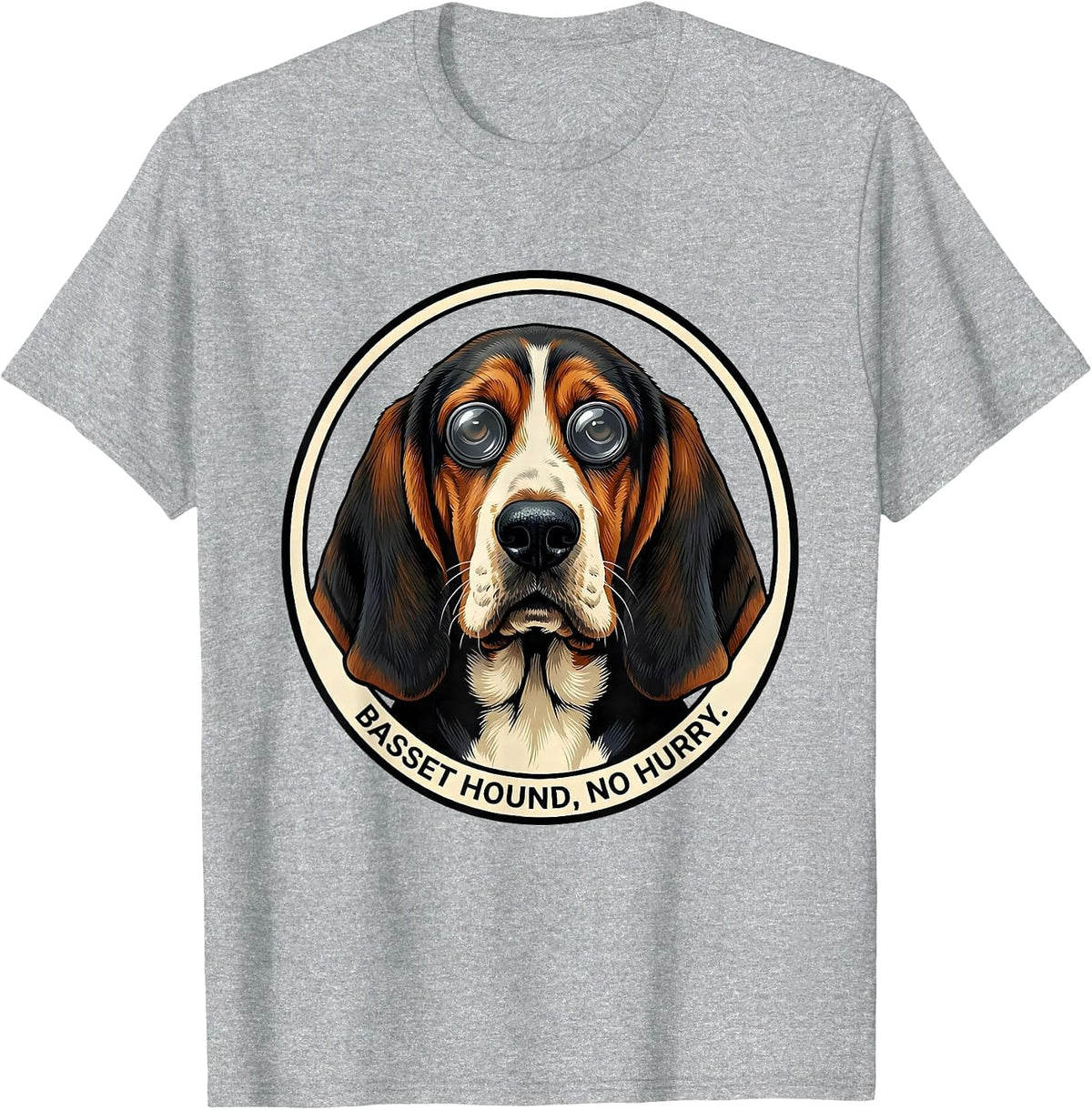 Men's Basset Hound No Hurry Funny Dog Lover Breed Portrait T-Shirt - Heather Grey