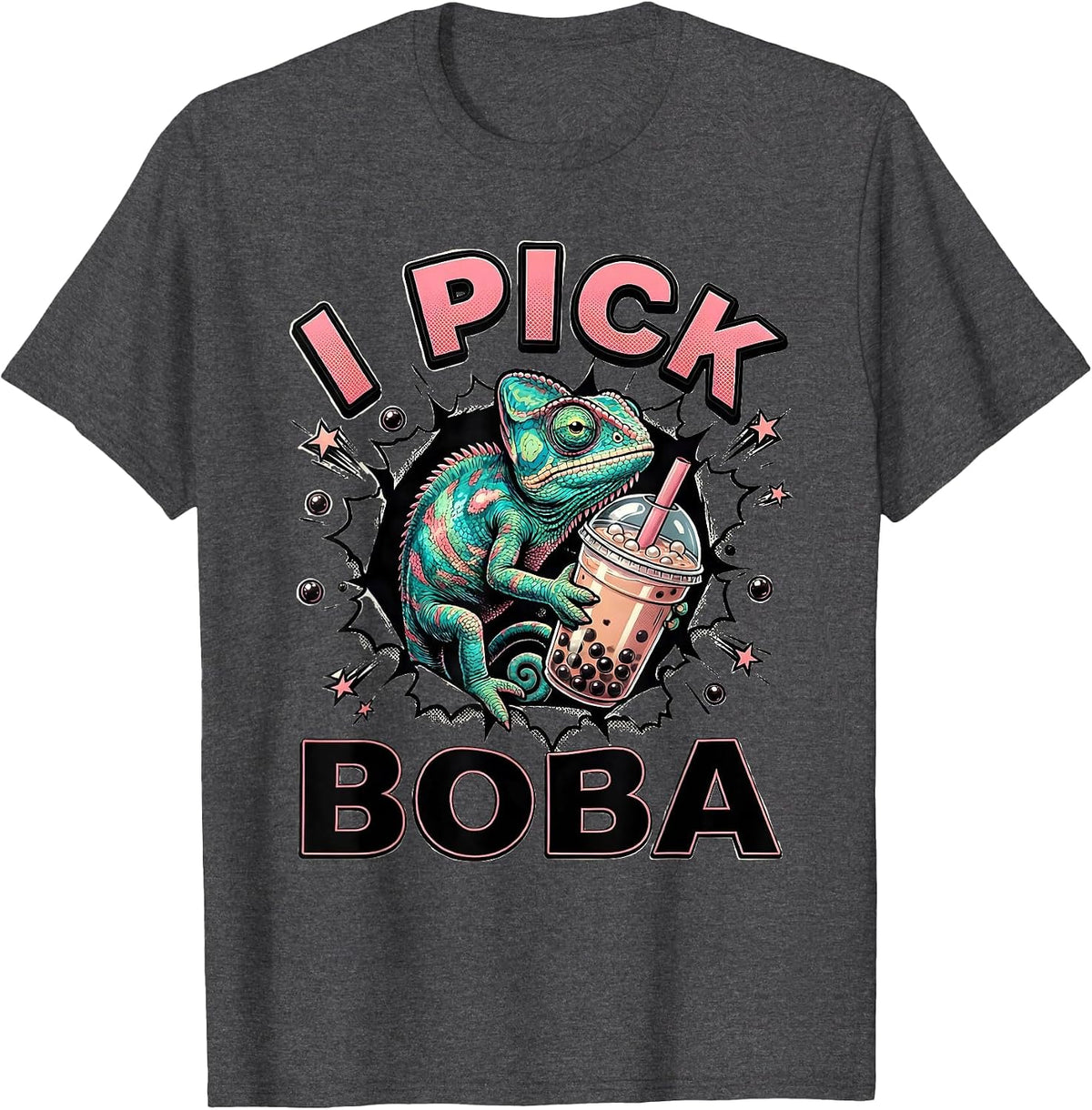 Men's I Pick Boba Cute Kawaii Chameleon Boba Tea Lover Gift T-Shirt - Dark Heather Grey