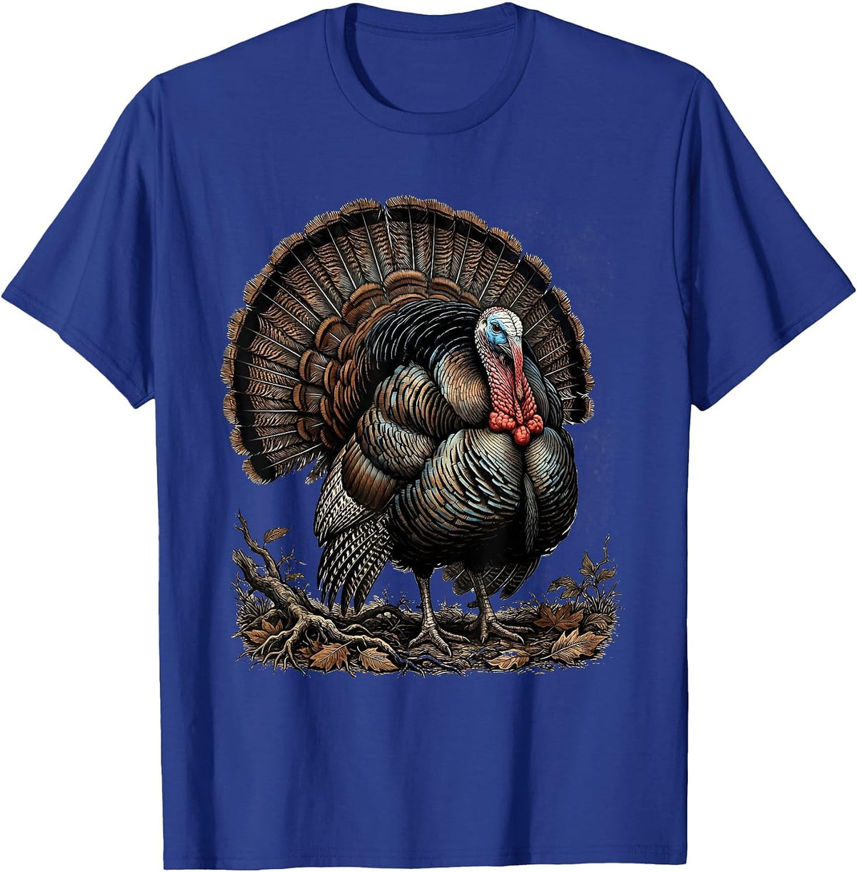 Men's Wild Turkey Fanning Feathers Forest Hunting Design T-Shirt - Royal Blue