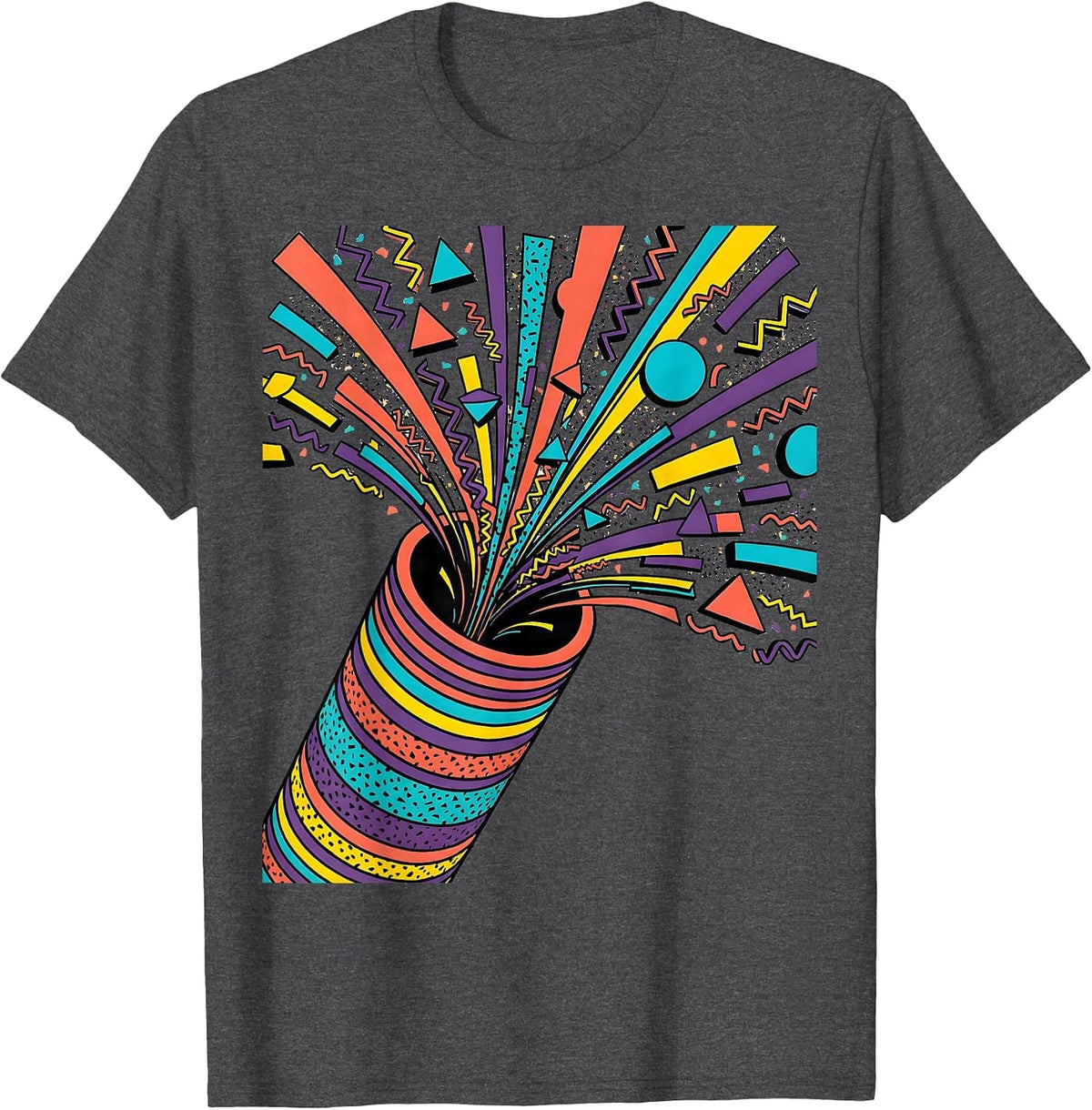 Confetti Cannon Explosion Party Crowd Graphic T-Shirt - Dark Heather Grey