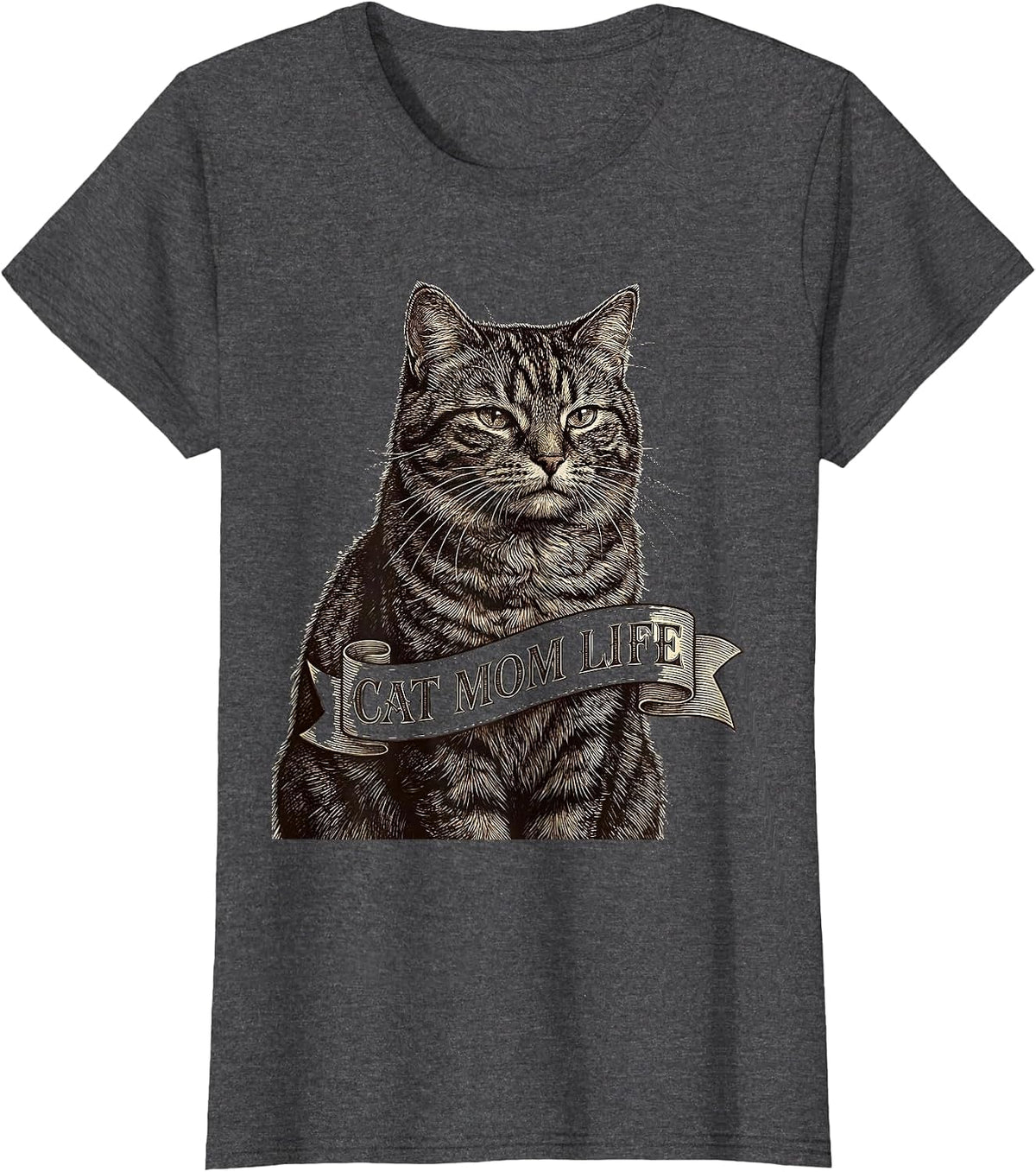Women's Cat Mom Life Proud Feline Parent Design T-Shirt - Dark Heather Grey