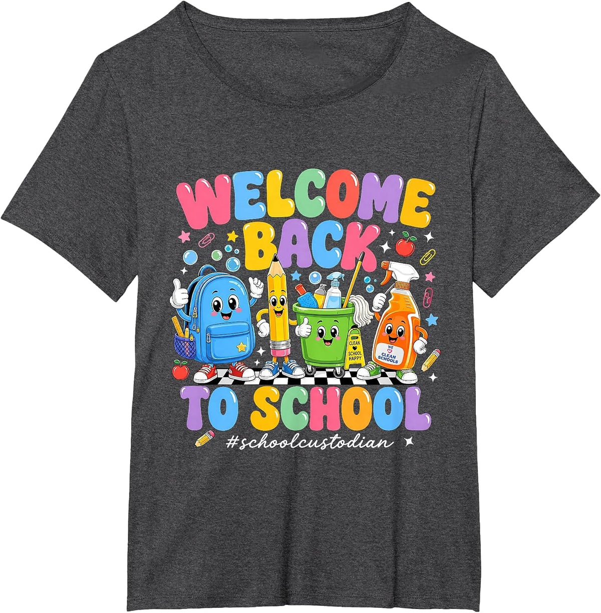 Unique Welcome Back to School Custodian Janitor Design T-Shirt - Dark Heather Grey