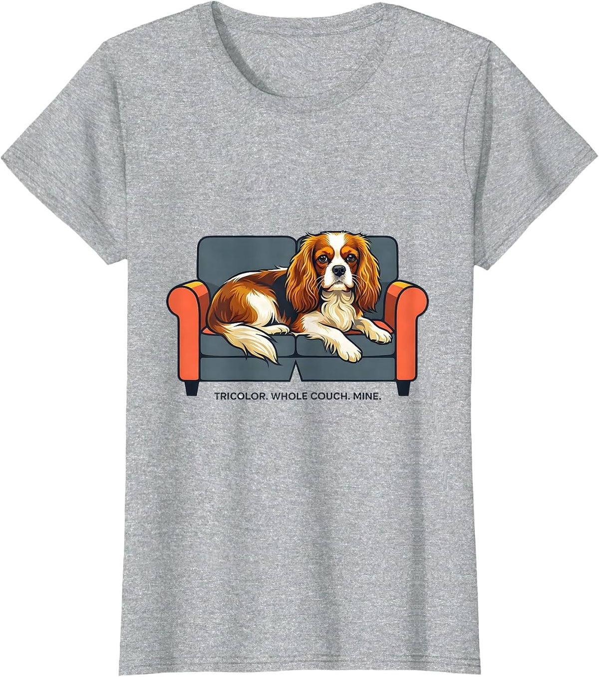 Women's Tricolor Whole Couch Mine Cavalier King Charles Spaniel Dog T-Shirt - Heather Grey