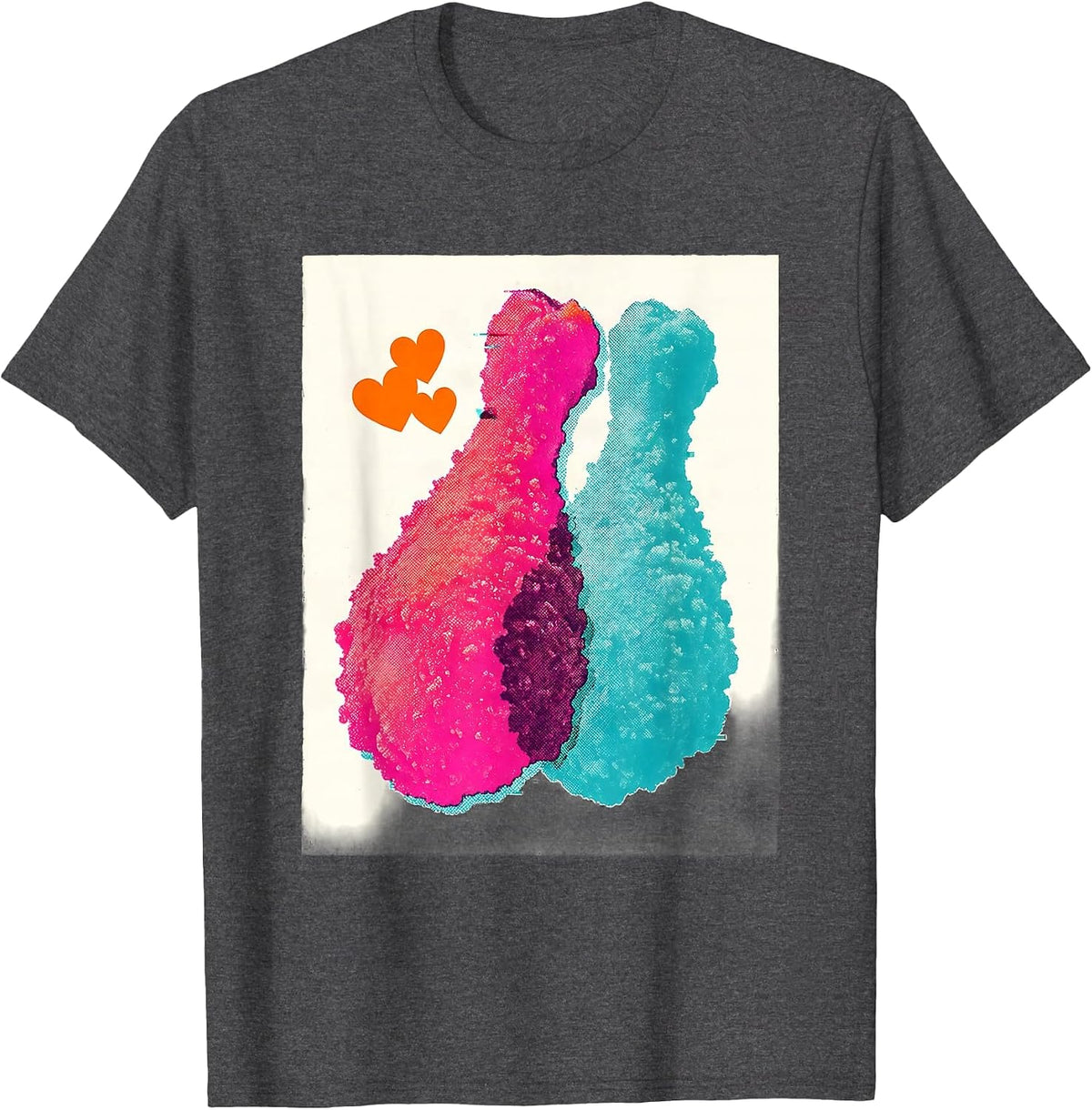 Paired Chicken Drumsticks Risograph Food Lover Humor T-Shirt - Dark Heather Grey