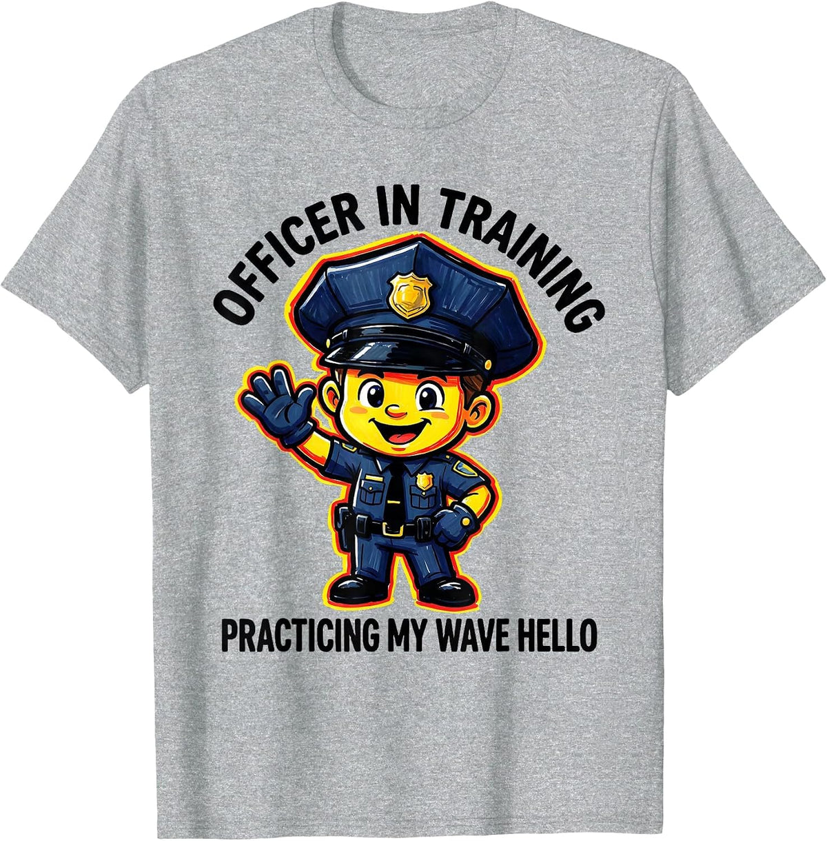 Men's Officer In Training, Practicing My Wave Hello Kids Police T-Shirt - Heather Grey