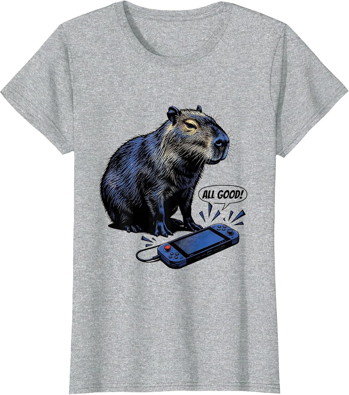 Women's All Good Comic Book Capybara Gamer Meme Humor T-Shirt - Heather Grey