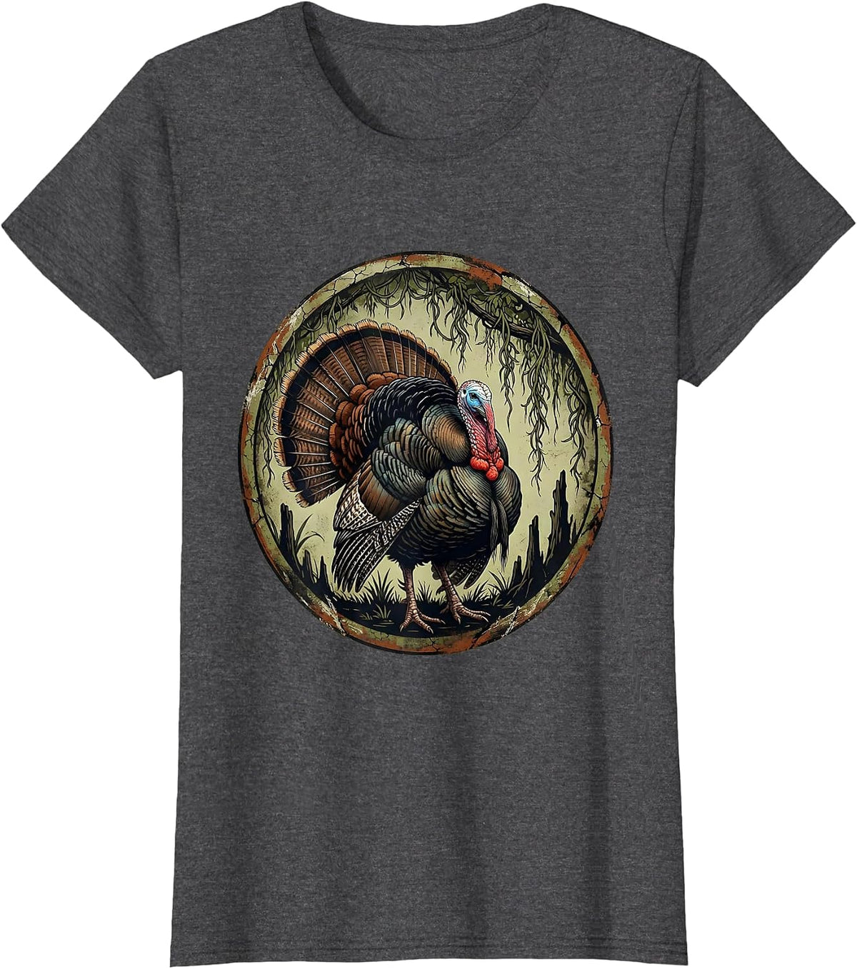 Women's Bottomland Camo Turkey Strutter Spanish Moss T-Shirt - Dark Heather Grey
