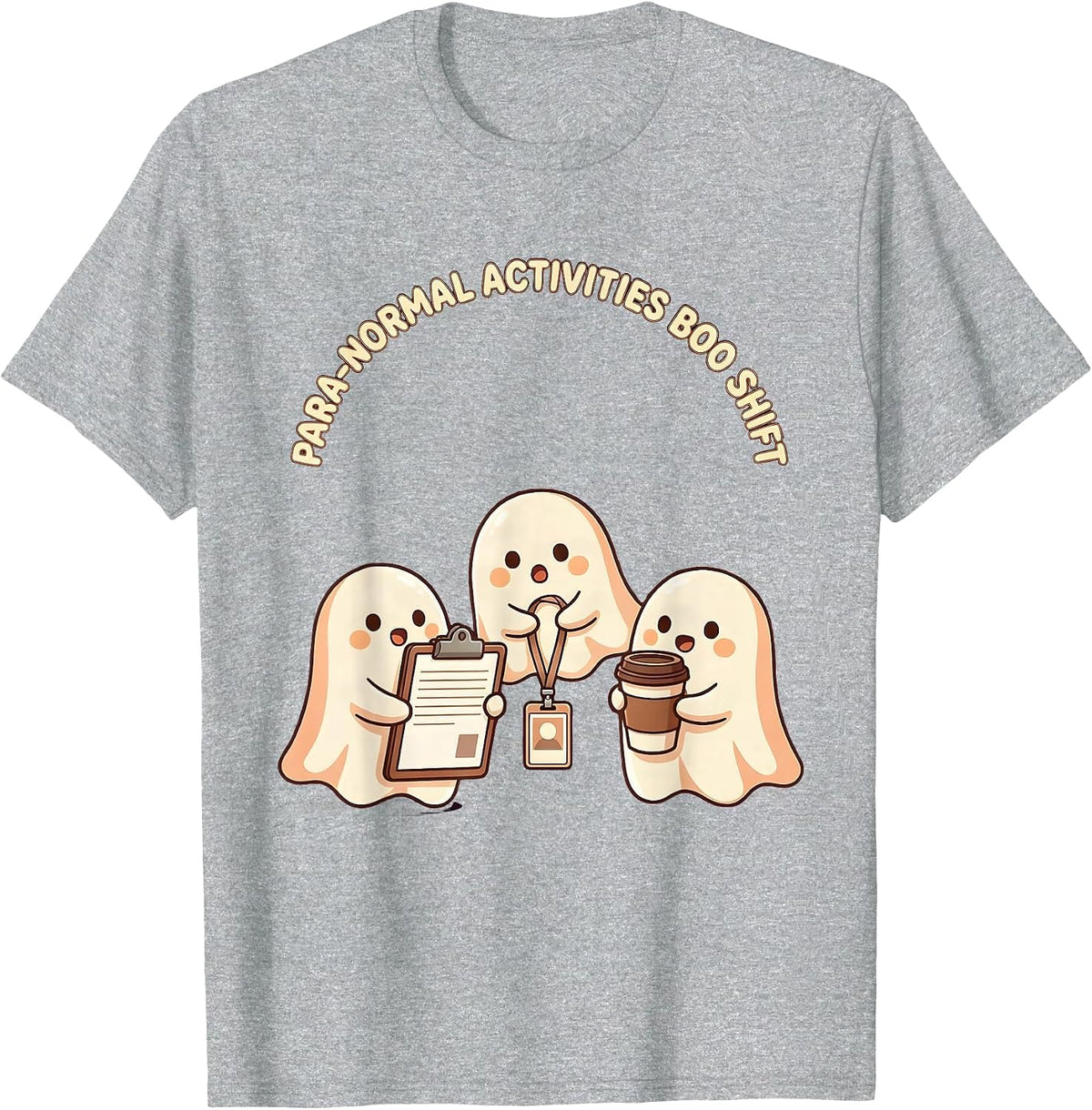 Men's Para-Normal Activities Boo Shift Cute Kawaii Ghost Para T-Shirt - Heather Grey