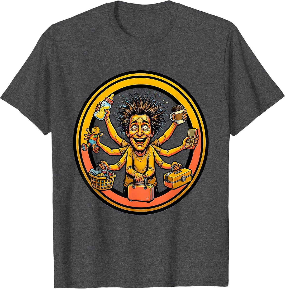 Chaos Coordinator Overwhelmed Parent Six Arms T-Shirt - Dark Heather Grey