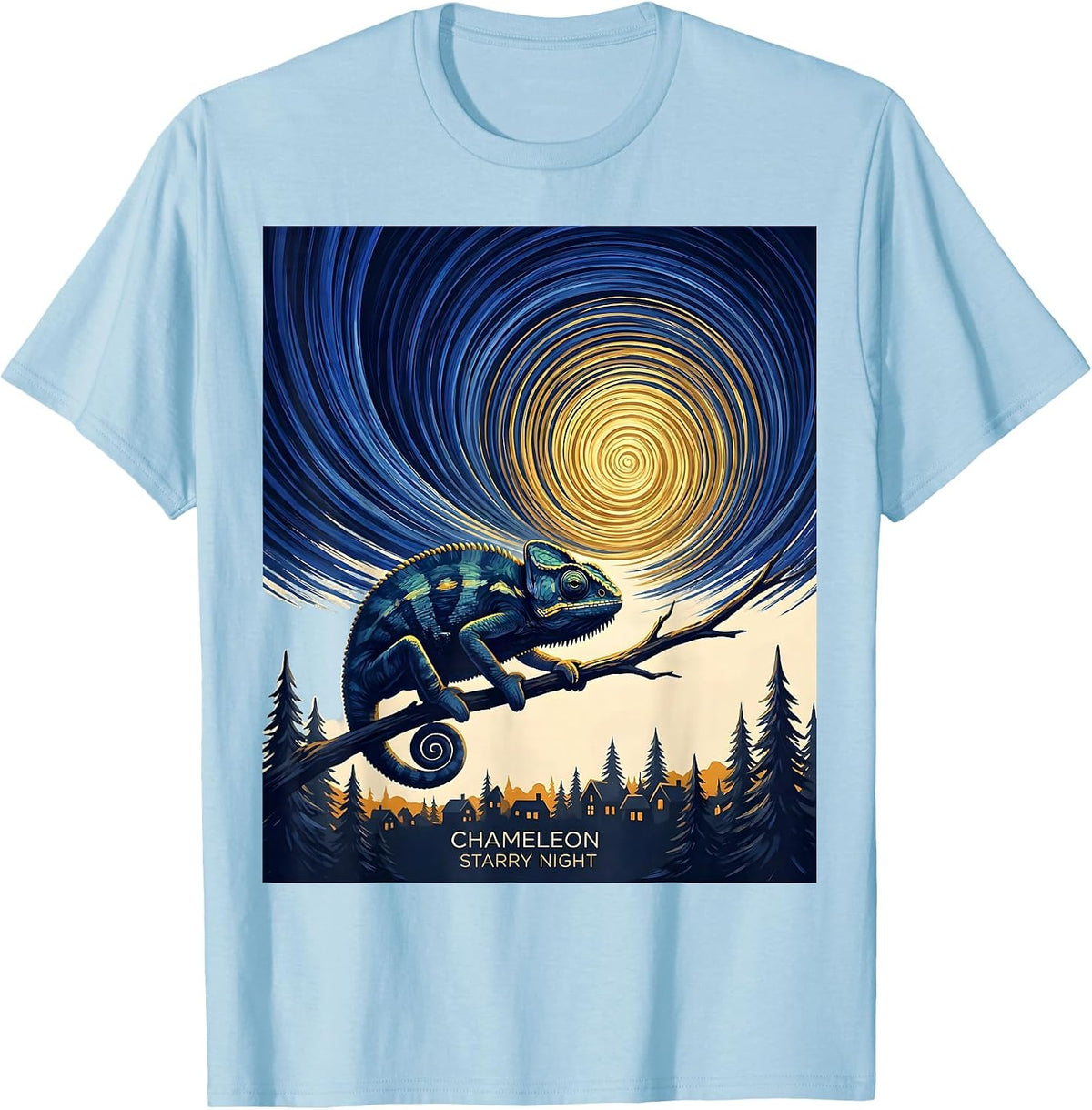 Men's Chameleon Starry Night Van Gogh Animal Lover Art Humor T-Shirt - Baby Blue