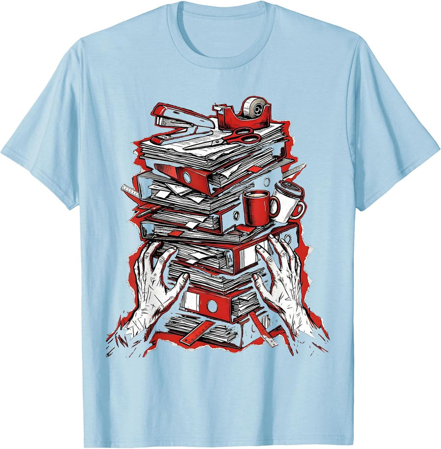 Men's Chaos Coordinator Wobbling Office Supplies Graphic T-Shirt - Baby Blue