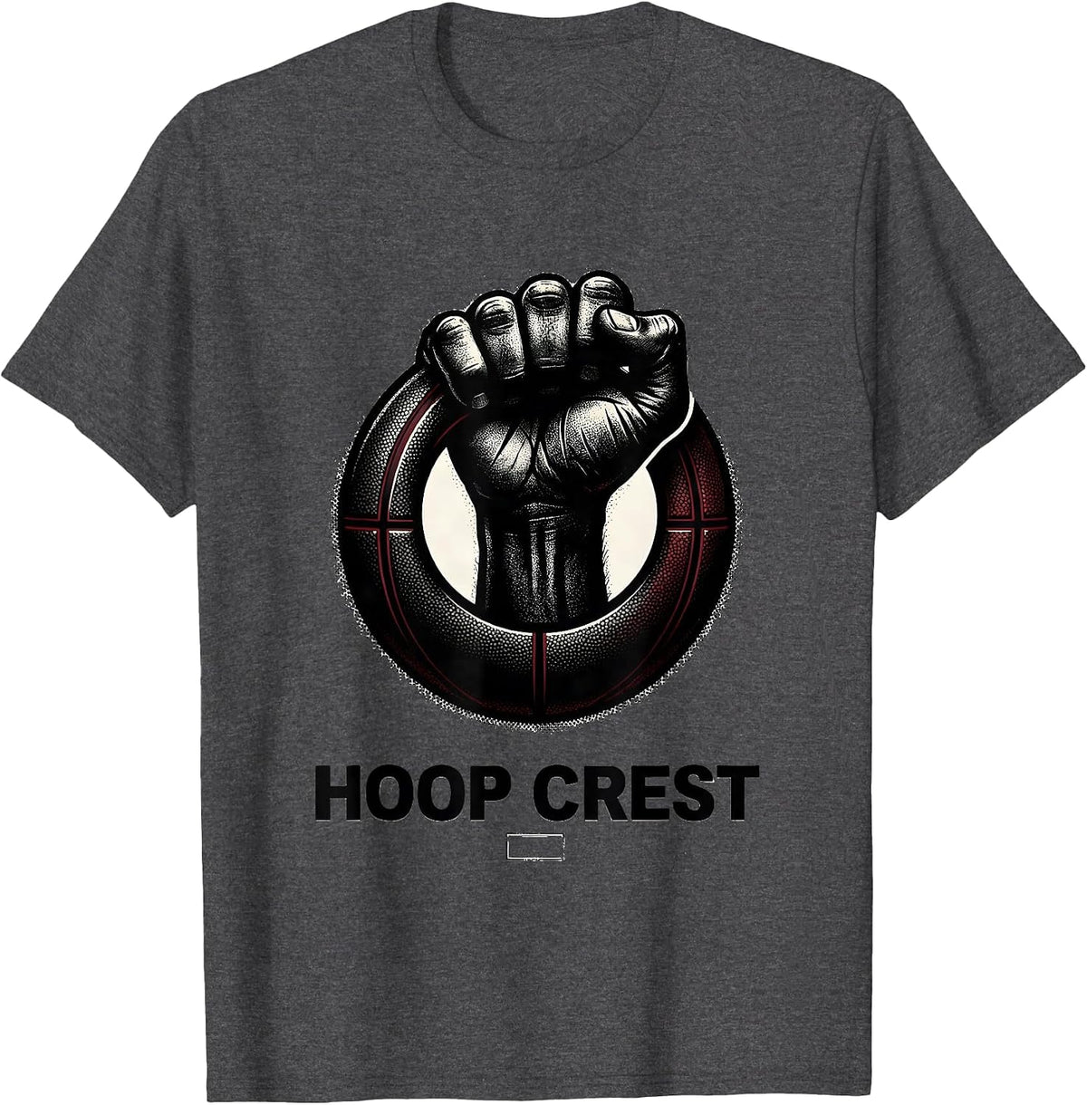 HOOP CREST Blackwork Dotwork Retro Hip Hop Y2K Streetwear T-Shirt - Dark Heather Grey