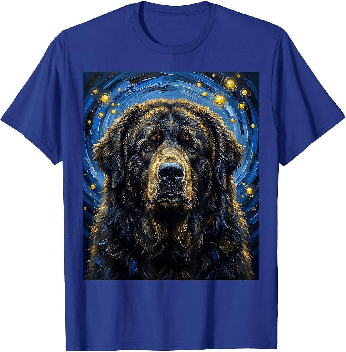Men's Newfoundland Dog Van Gogh Style Starry Night Portrait T-Shirt - Royal Blue