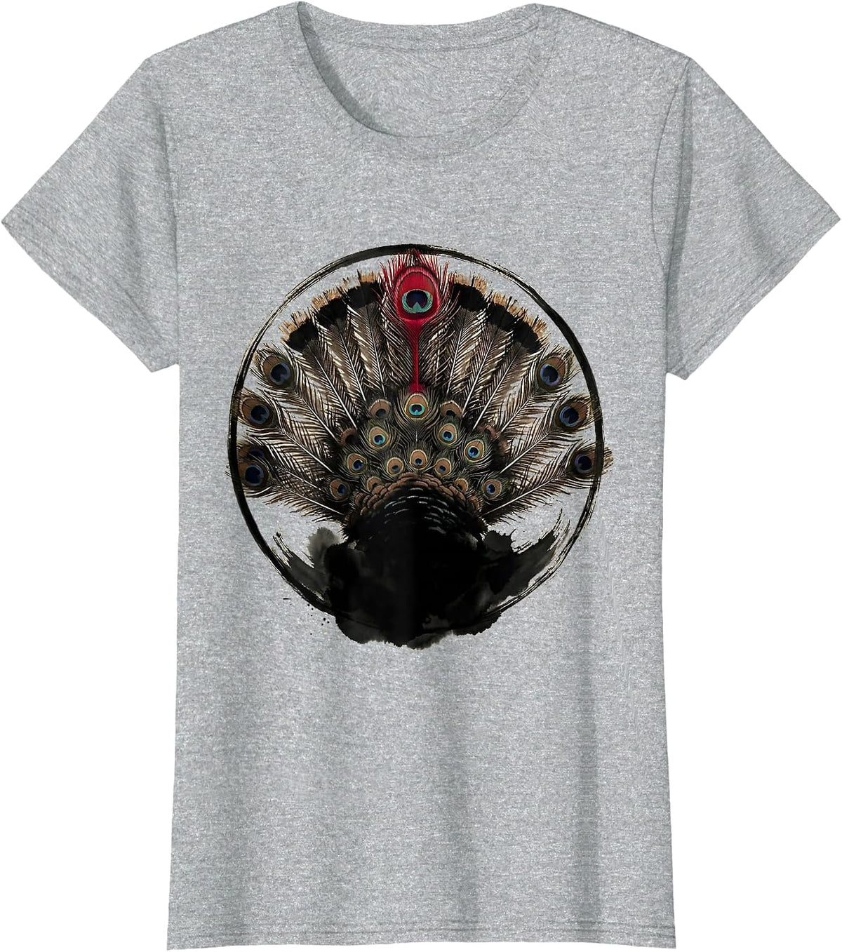 Wild Turkey Feather Fan Display Graphic T-Shirt - Heather Grey