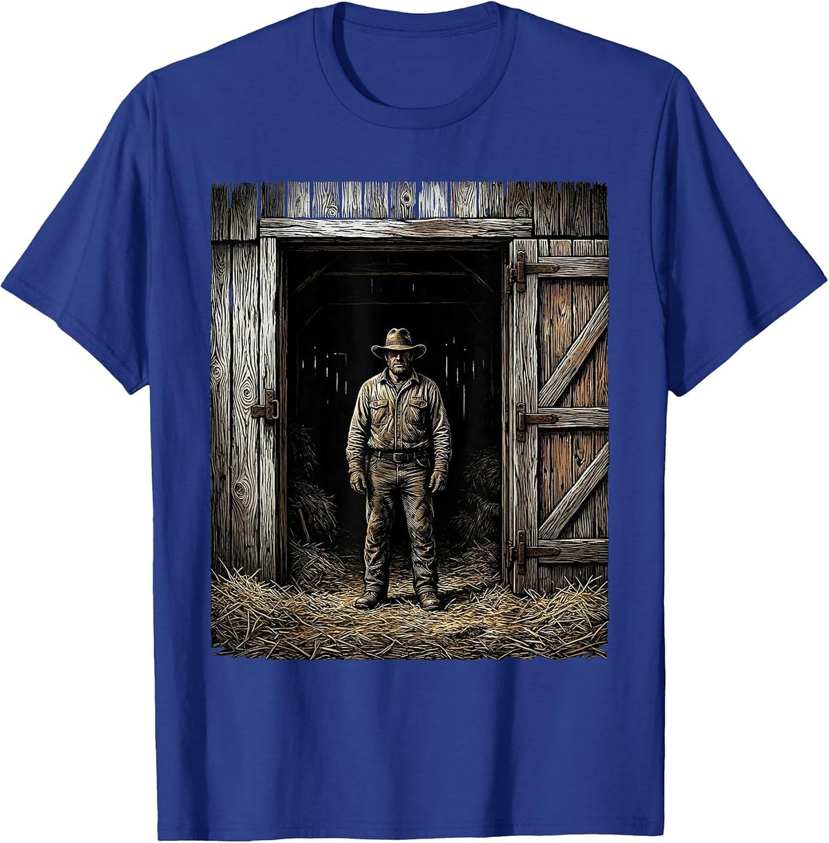Men's Old Barn Doorway Country Life Illustration T-Shirt - Royal Blue