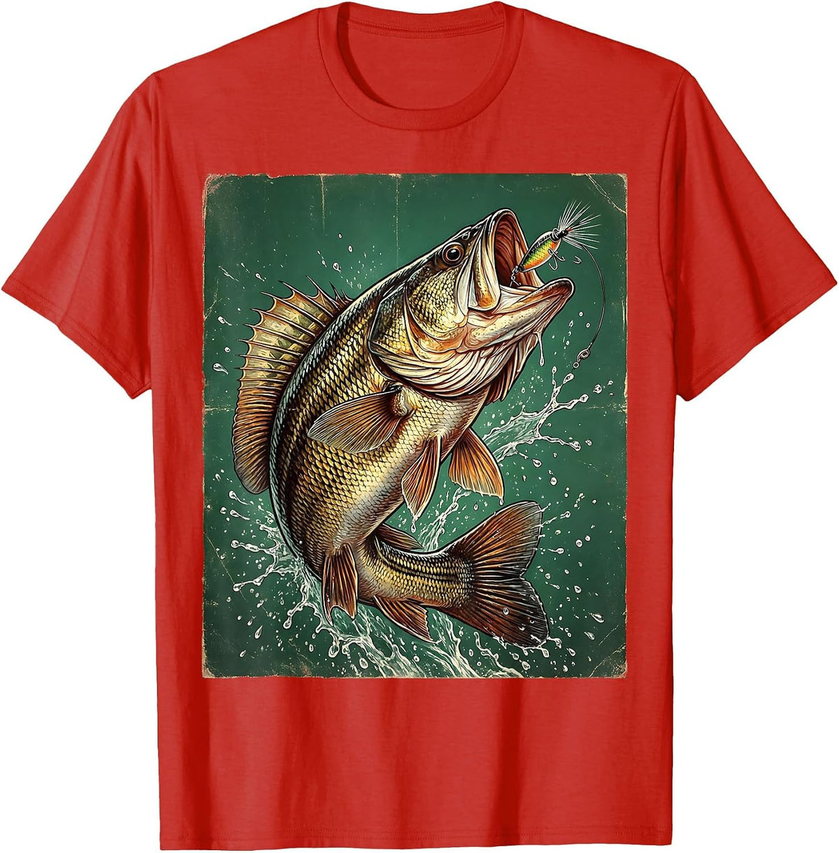 Men's Largemouth Bass with Lure Fishing Graphic T-Shirt - Red