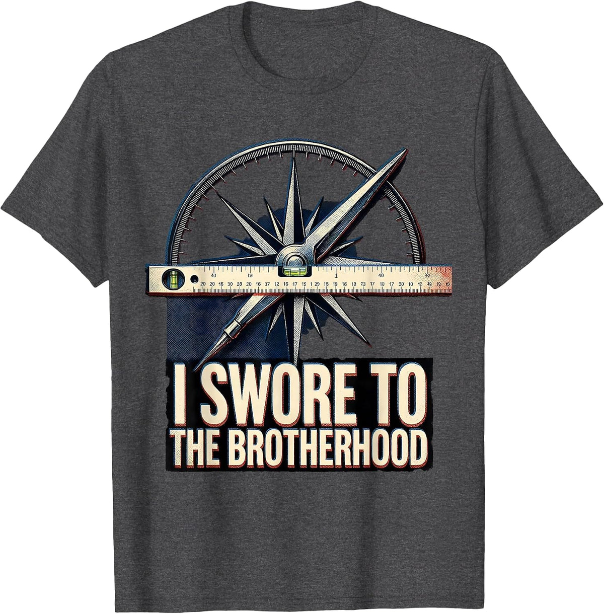 Men's I Swore To The Brotherhood Masonic Square Compass Freemason T-Shirt - Dark Heather Grey