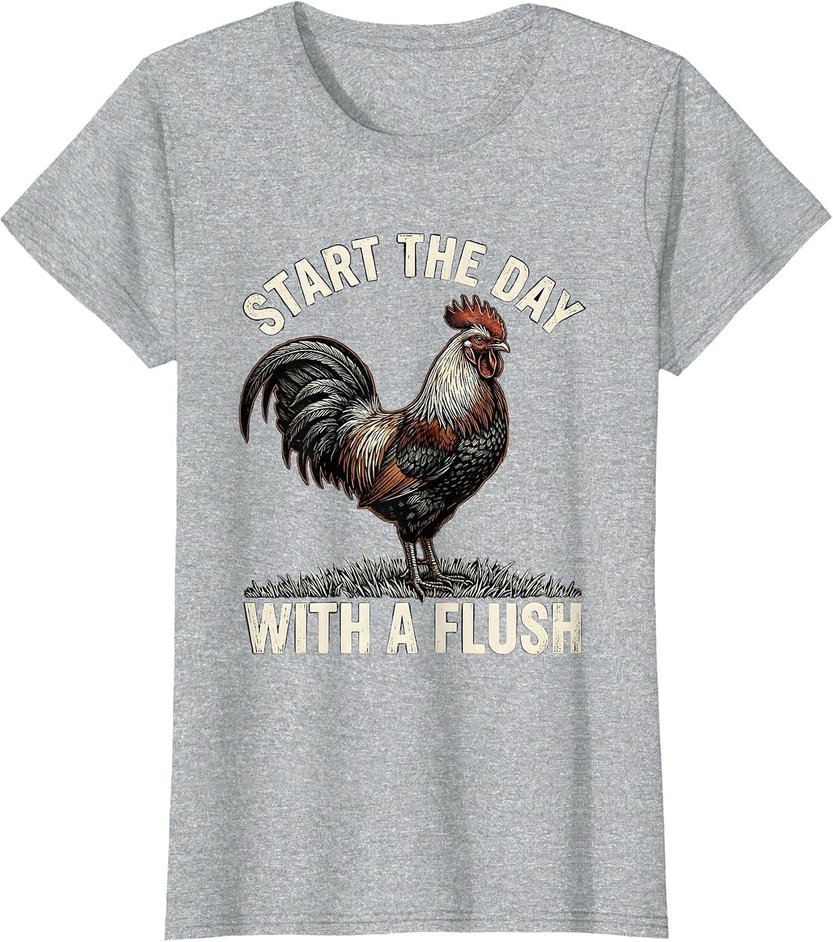 Start The Day With A Flush Woodcut Engraving Pheasant Hunter T-Shirt - Heather Grey