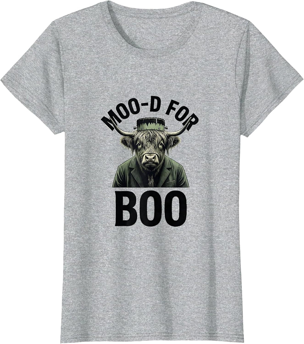 Moo-d For Boo Funny Highland Cow Halloween Costume Spooky T-Shirt - Heather Grey