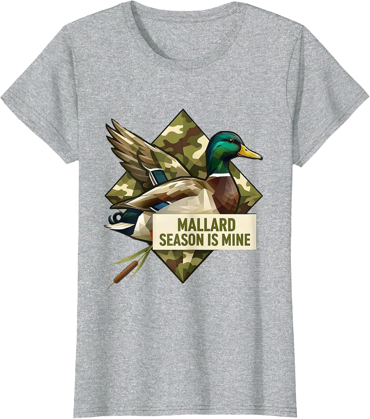 Mallard Season Is Mine Geometric Camo Hunting Vintage T-Shirt - Heather Grey