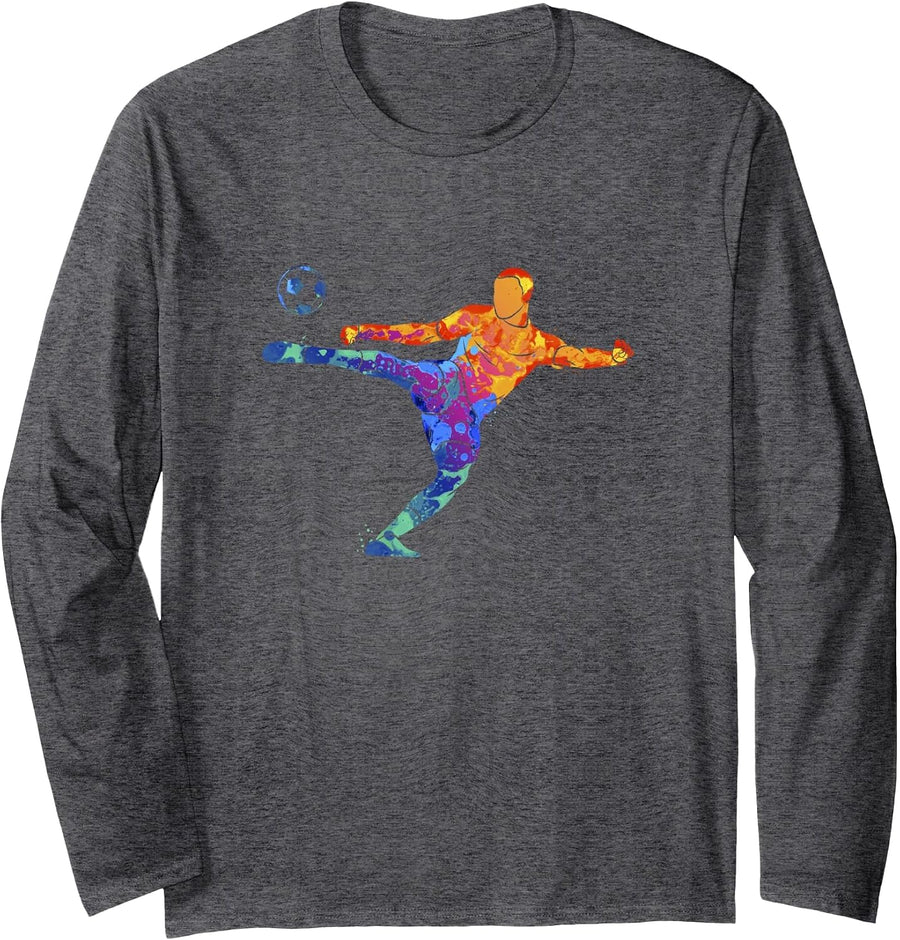 Soccer Athlete Sports Graphic Drawing Long Sleeve T-Shirt - Adult Unisex Dark Heather Grey