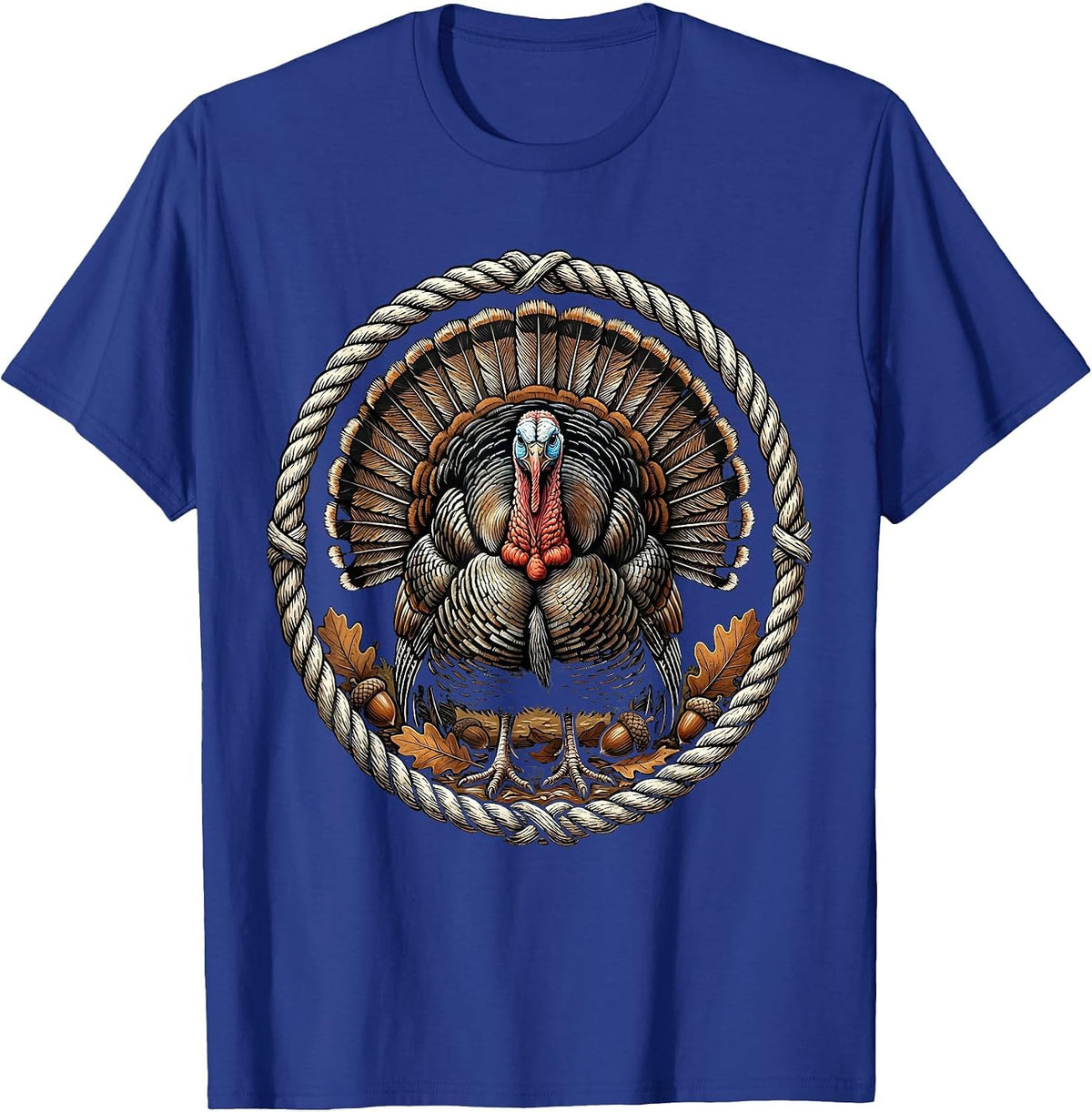 Turkey Strutting Through Fallen Autumn Leaves T-Shirt - Royal Blue