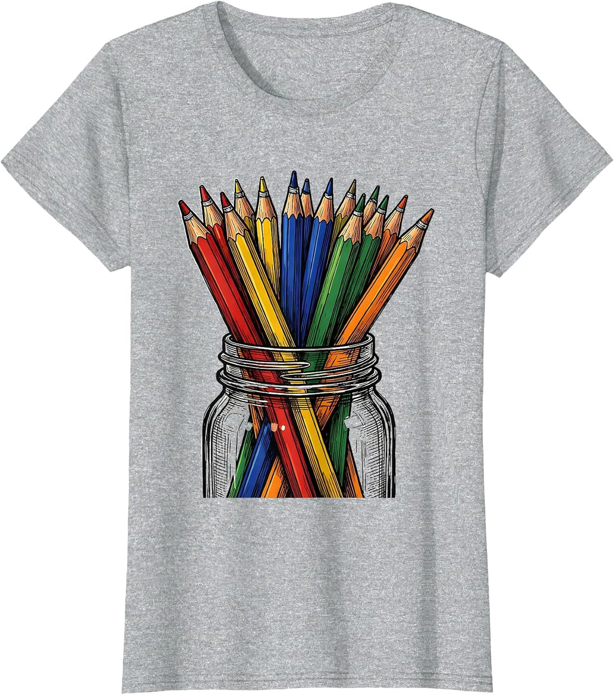 Preschool Teacher Colored Pencils Mason Jar Gift T-Shirt - Heather Grey