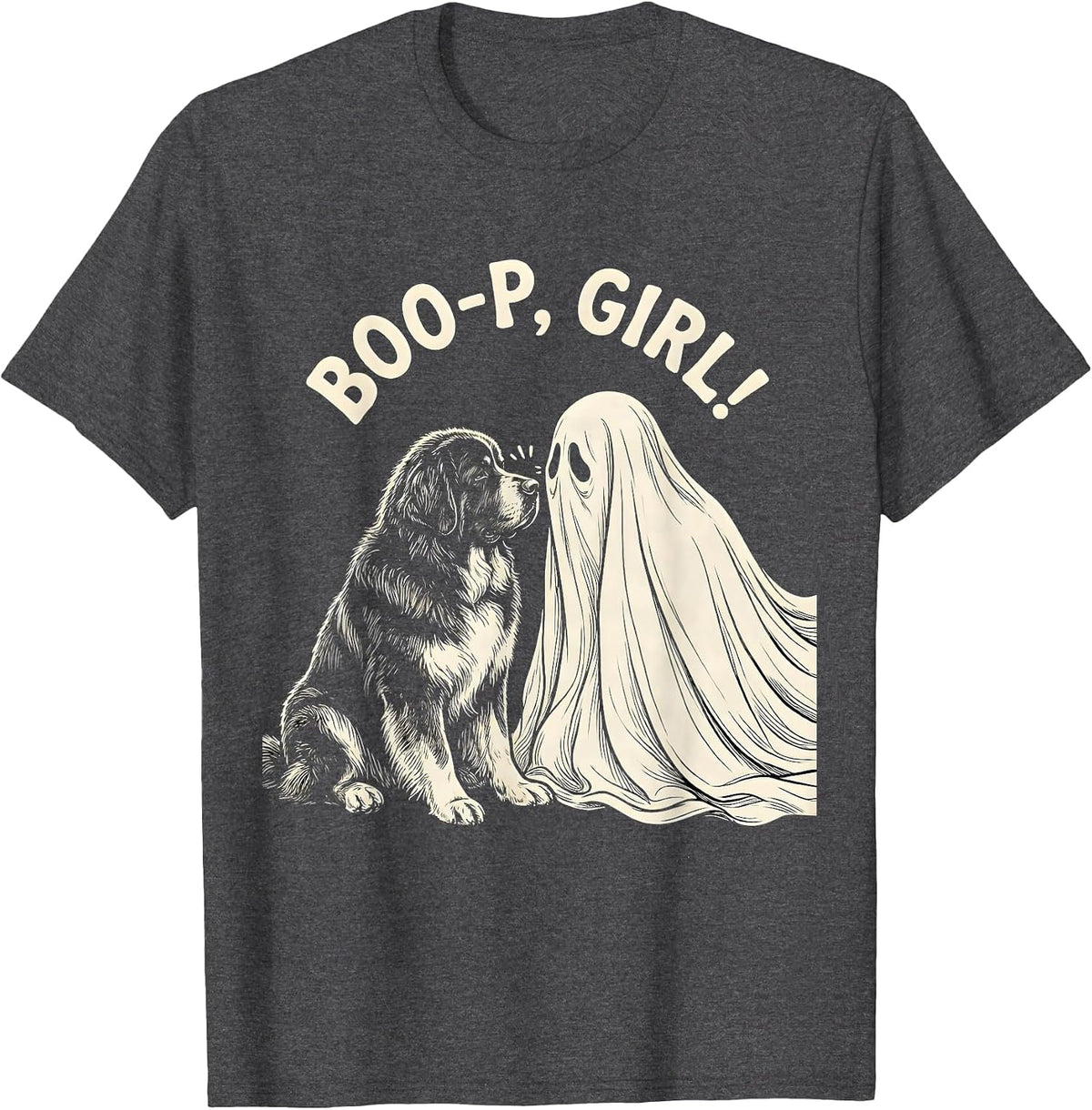 Men's Boo-p, girl! Cute Ghost Dog Mom Halloween Humor T-Shirt - Dark Heather Grey