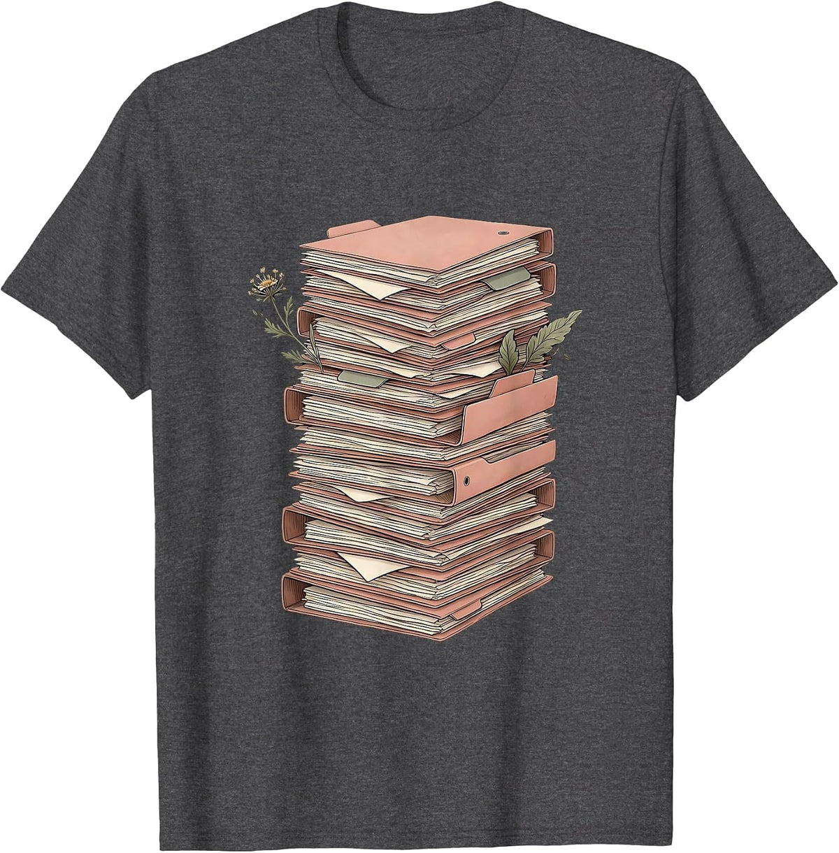 Men's Social Worker Overflowing File Folders Desk Art T-Shirt - Dark Heather Grey