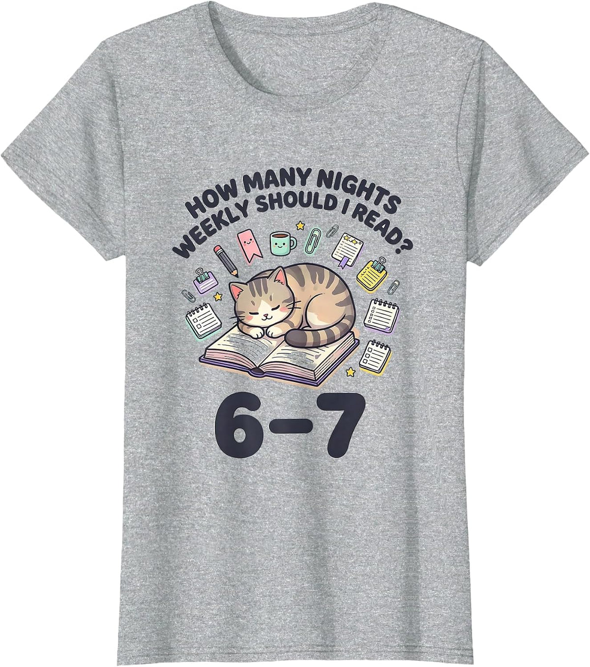 How Many Nights Weekly Should I Read? 6-7 Teacher T-Shirt - Heather Grey