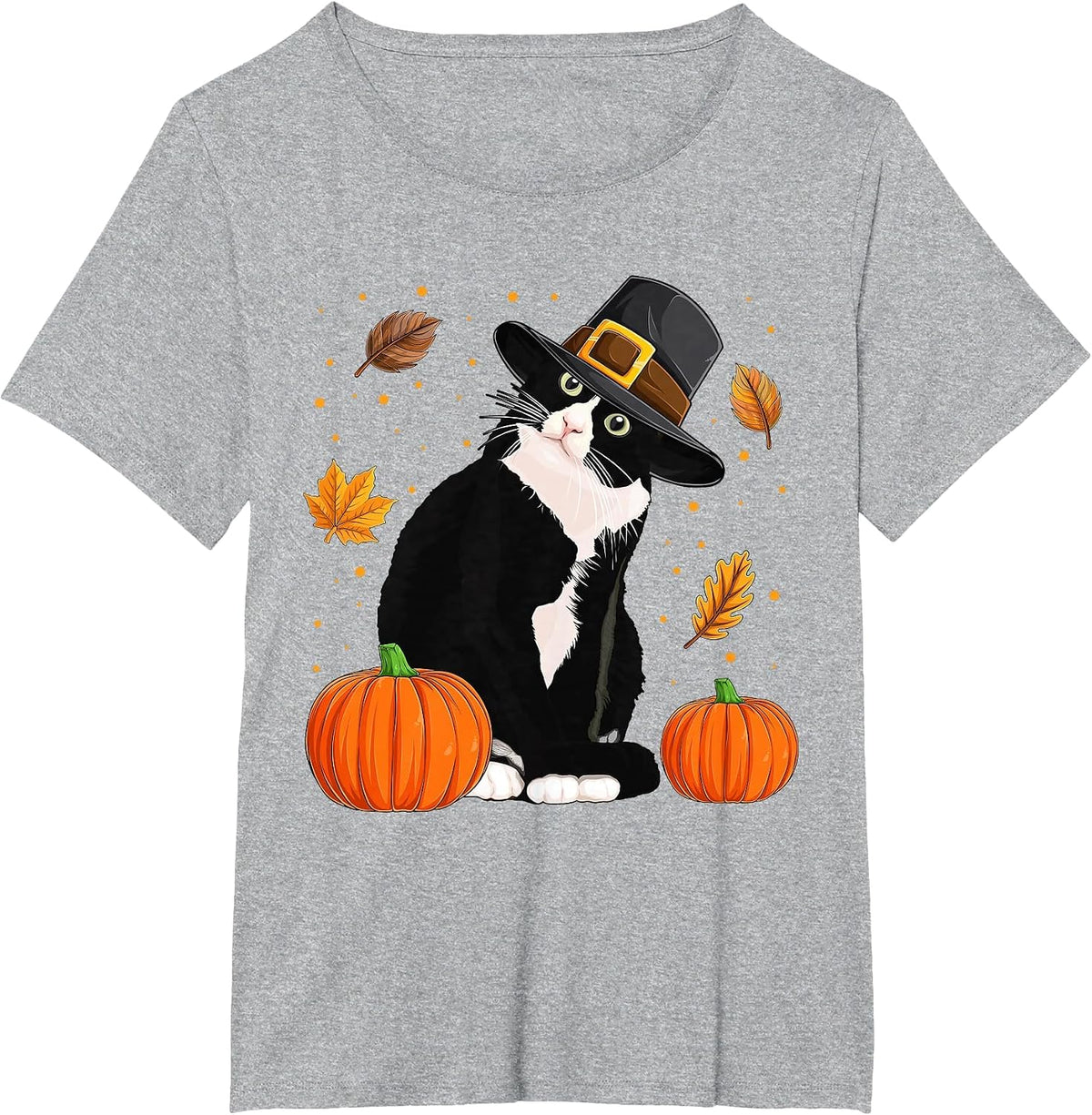 Pilgrim Turkey Cat Shirts, Men Women Thanksgiving Cat Lovers T-Shirt - Heather Grey