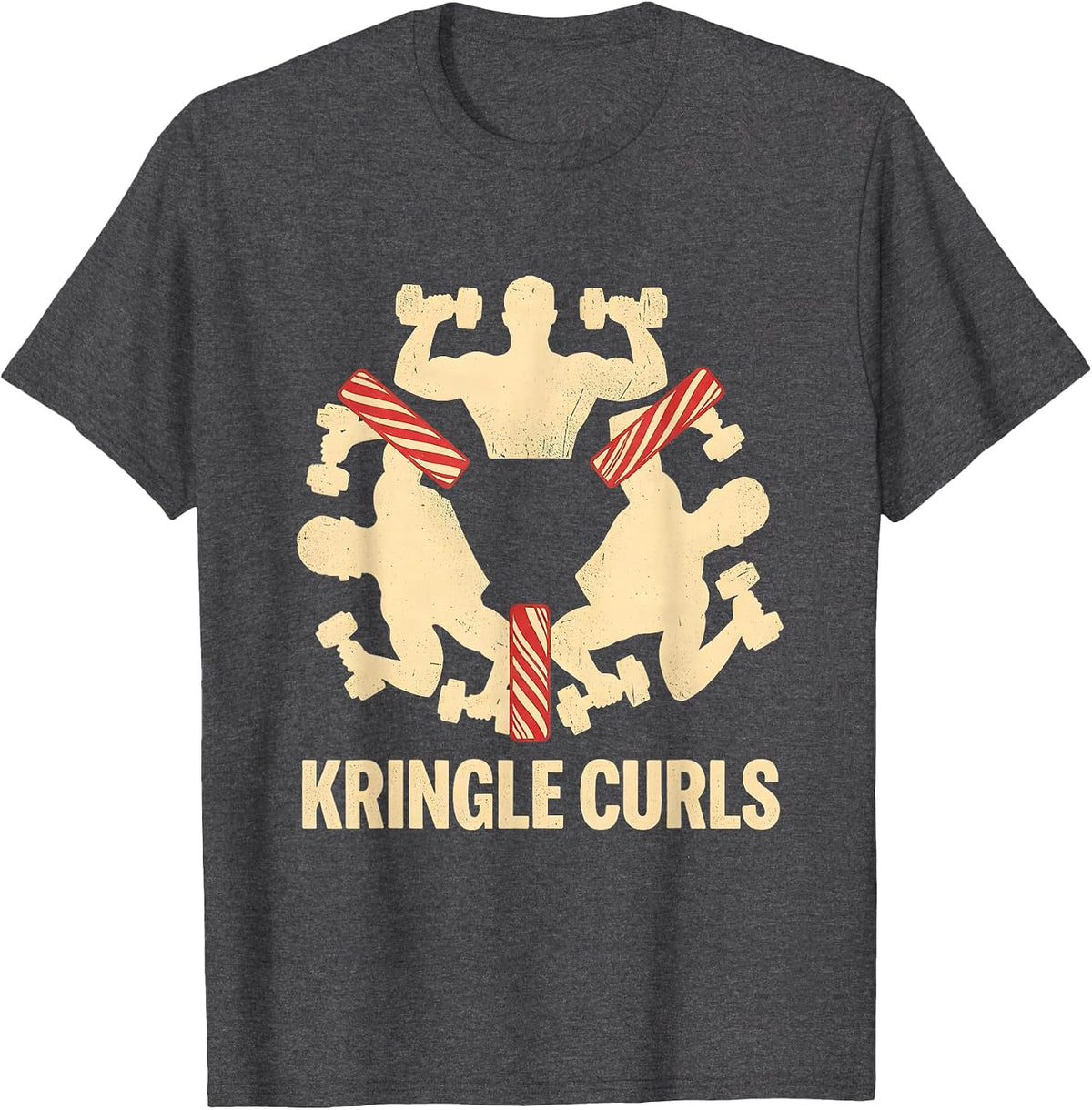 Kringle Curls Funny Christmas Gym Weightlifting Workout T-Shirt - Dark Heather Grey