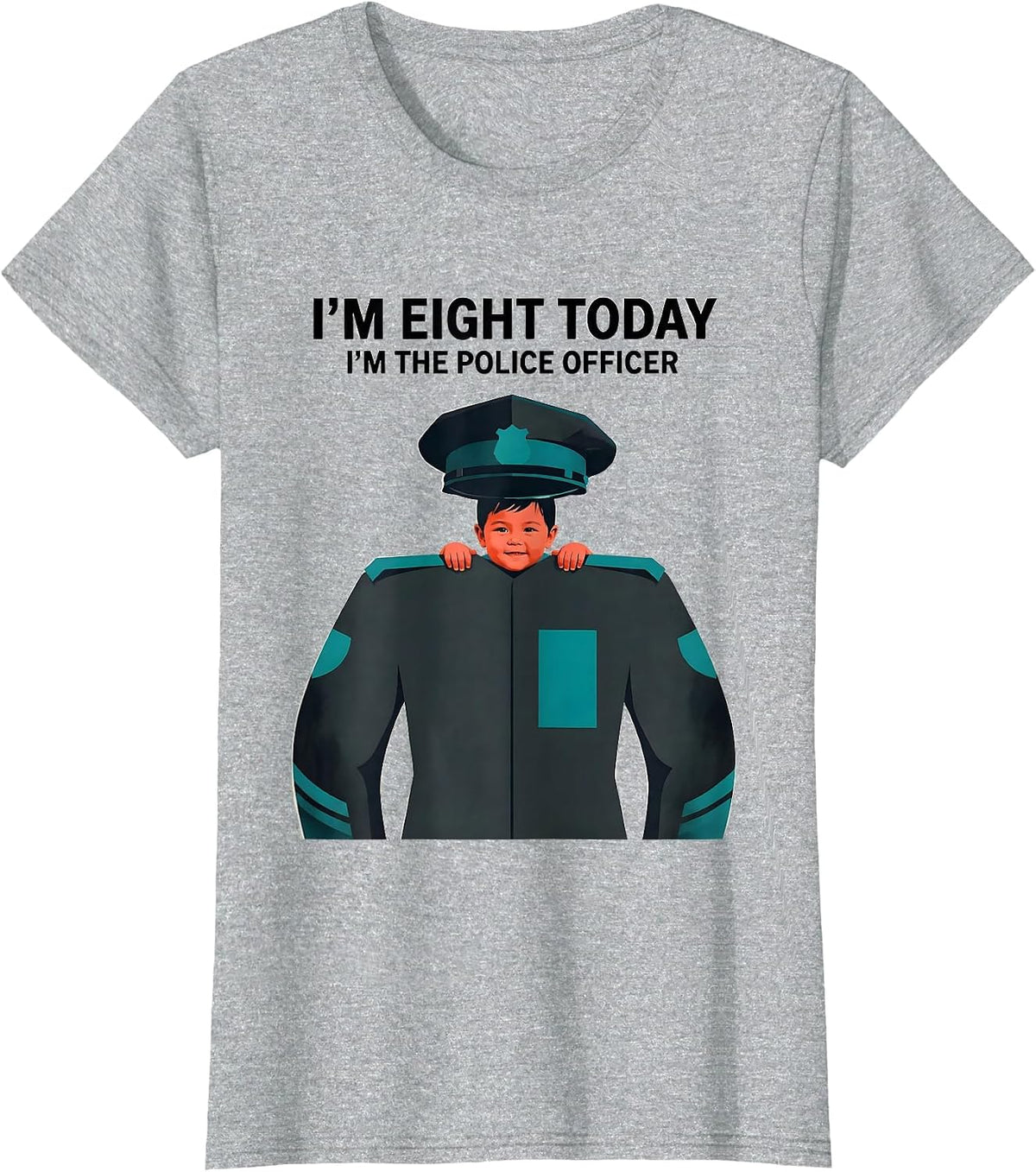 I'm Eight Today, I'm The Police Officer Funny T-Shirt - Heather Grey