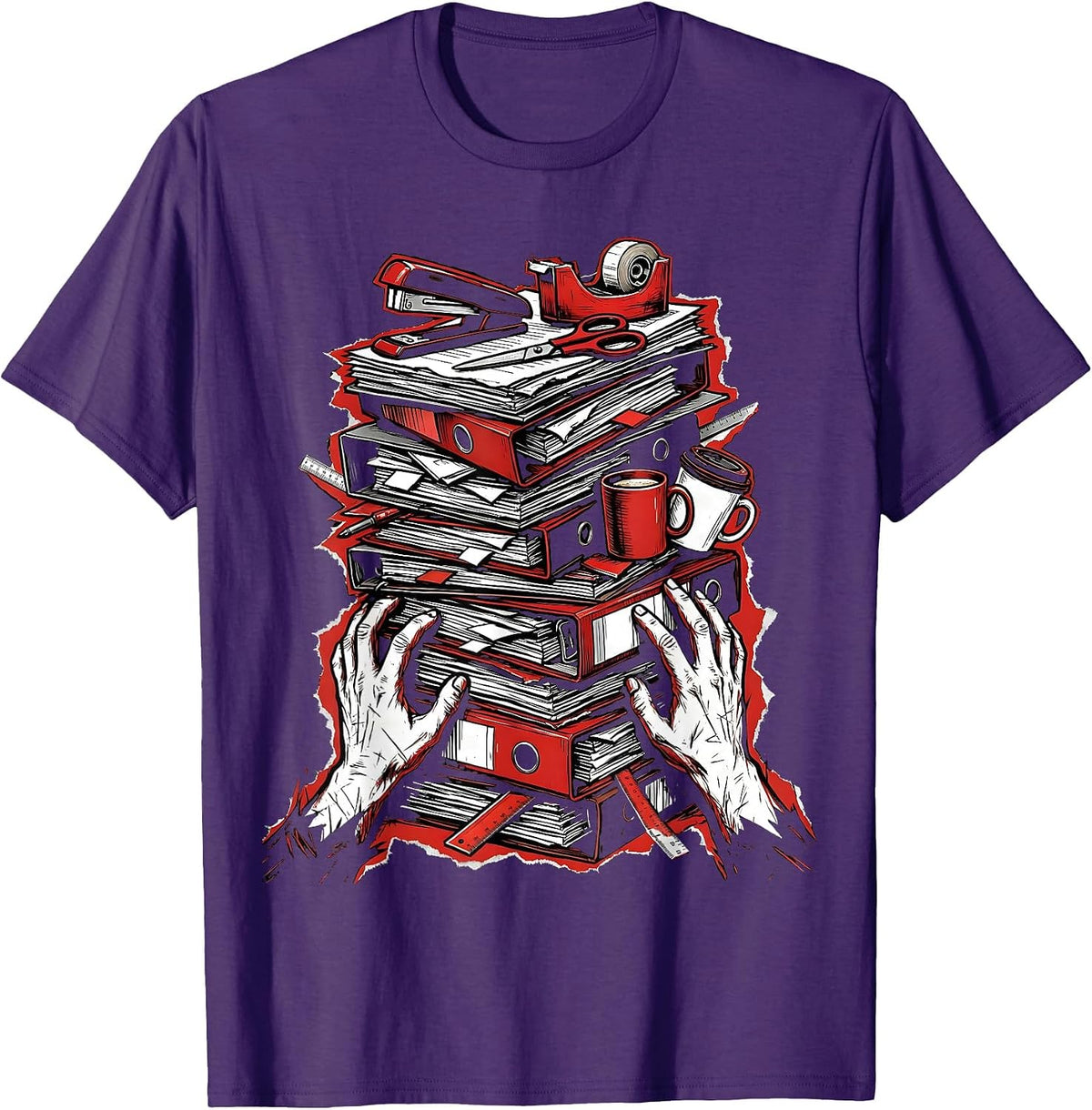 Men's Chaos Coordinator Wobbling Office Supplies Graphic T-Shirt - Purple